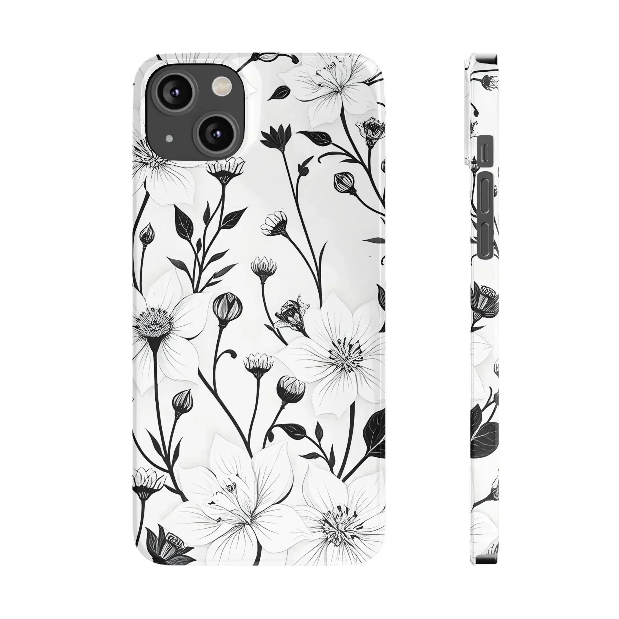 Monochrome Bloom Floral Phone Case for iPhone 11-16 - KARARMDESIGN