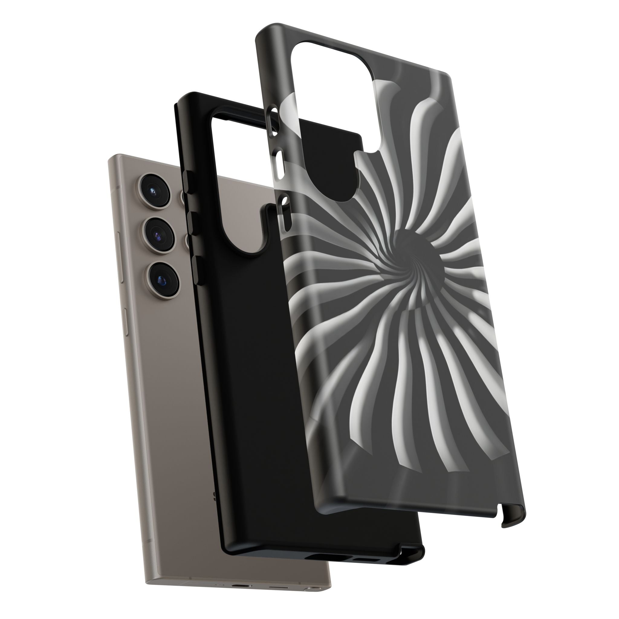 Hypnotic Black and White Spiral Phone Case – Optical Illusion Design for iPhone & Galaxy