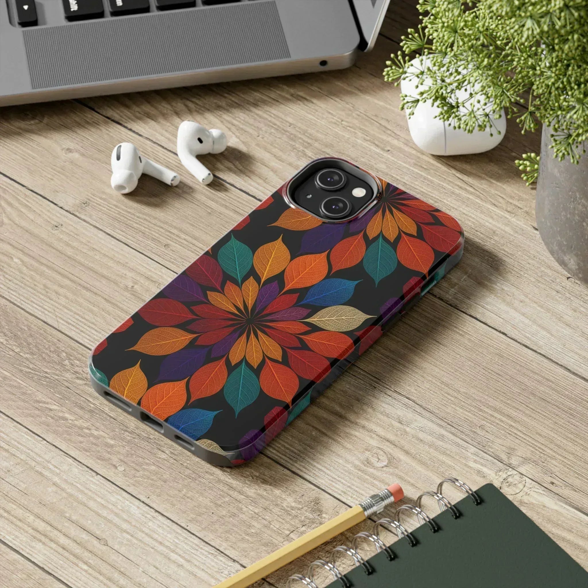 Leaf Mandala Phone Case for iPhone 11-16 and Galaxy S21-S24 - KARARMDESIGN
