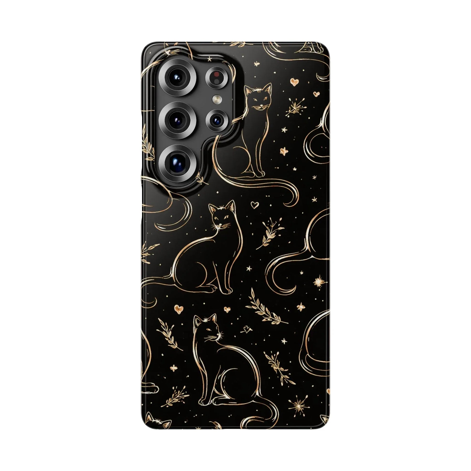Golden Cat Pattern Phone Case for iPhone 11–17 & Galaxy S21–S25 - KARARMDESIGN