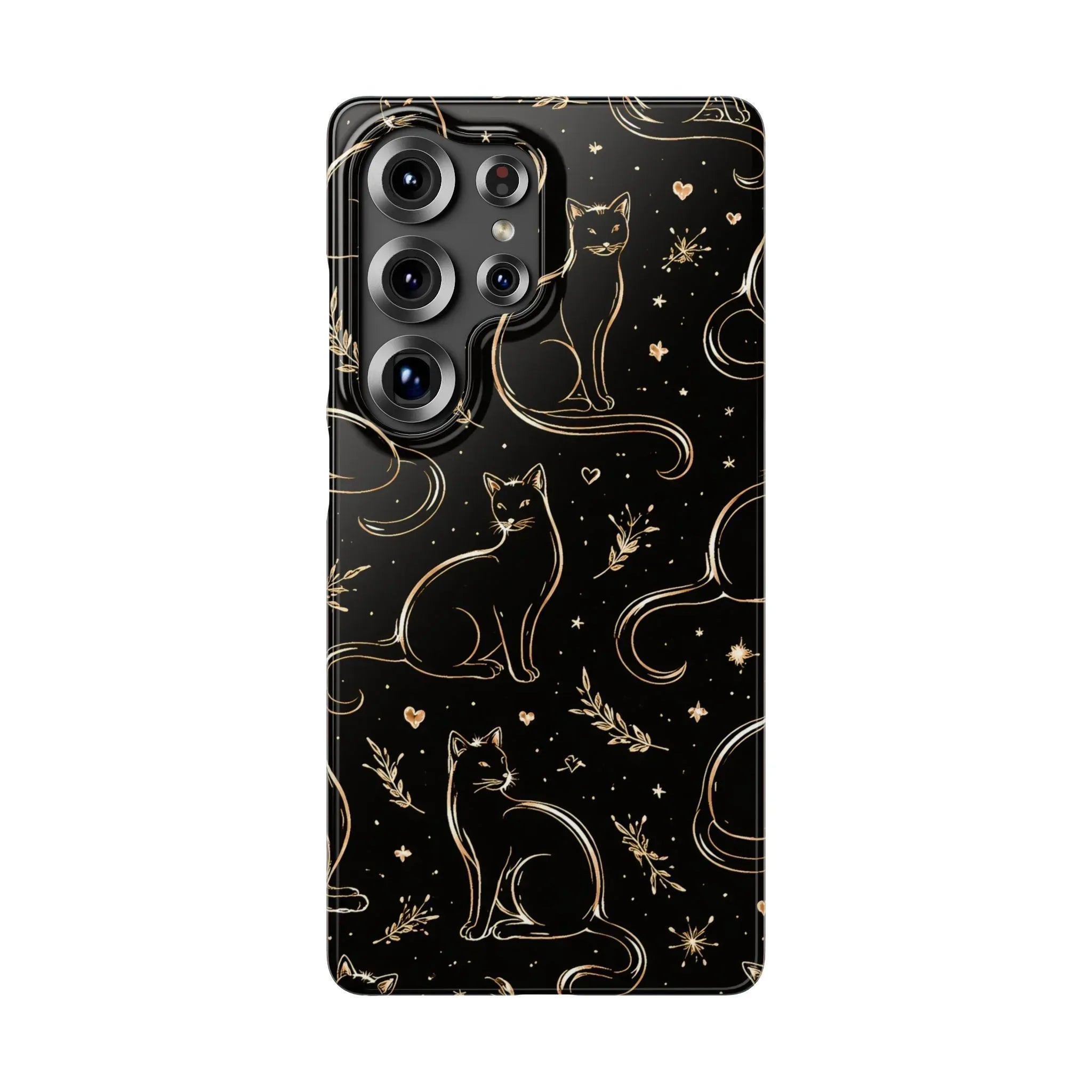 Golden Cat Pattern Phone Case for iPhone 11–17 & Galaxy S21–S25 - KARARMDESIGN