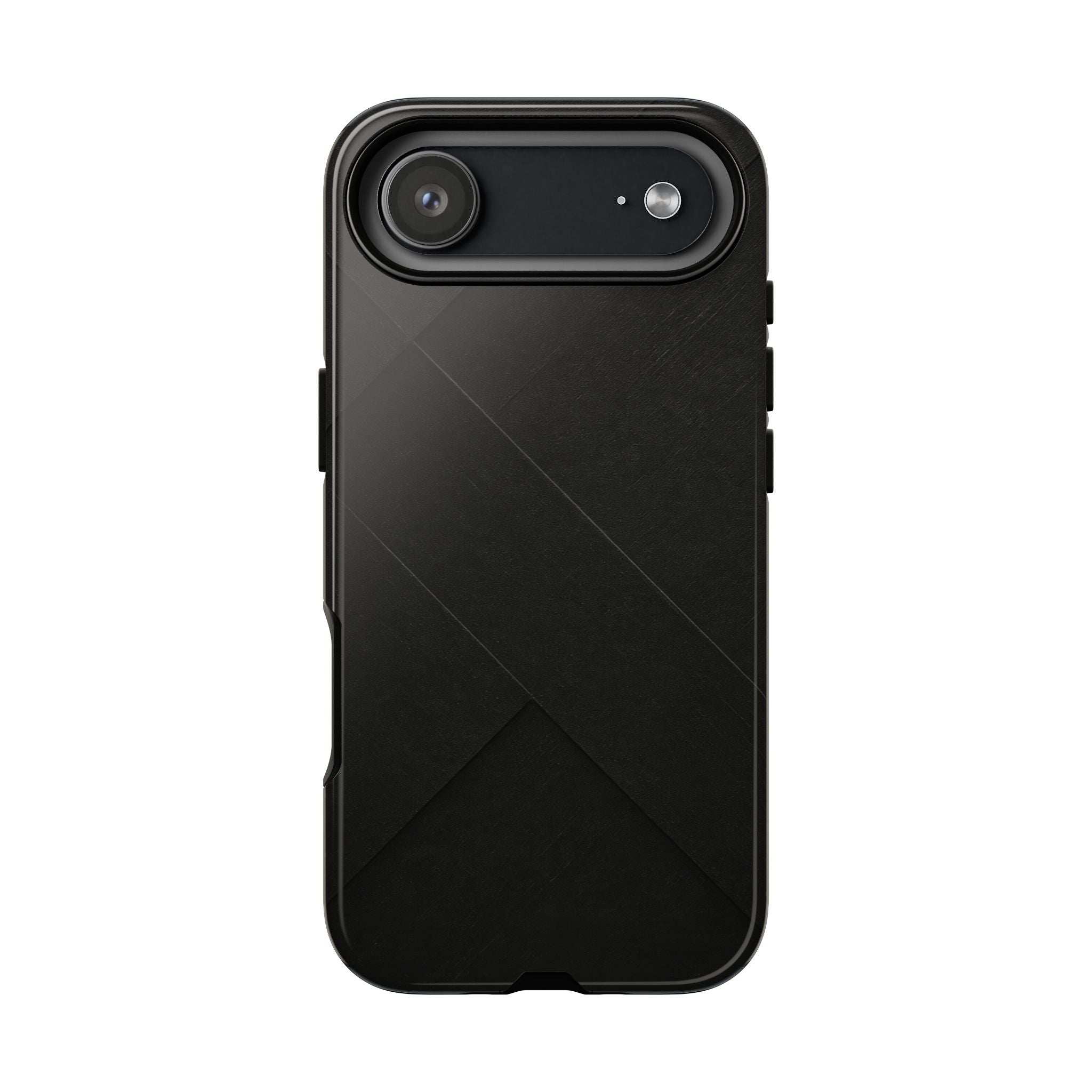 Matte black phone case with diagonal line pattern and horizontal camera cutouts