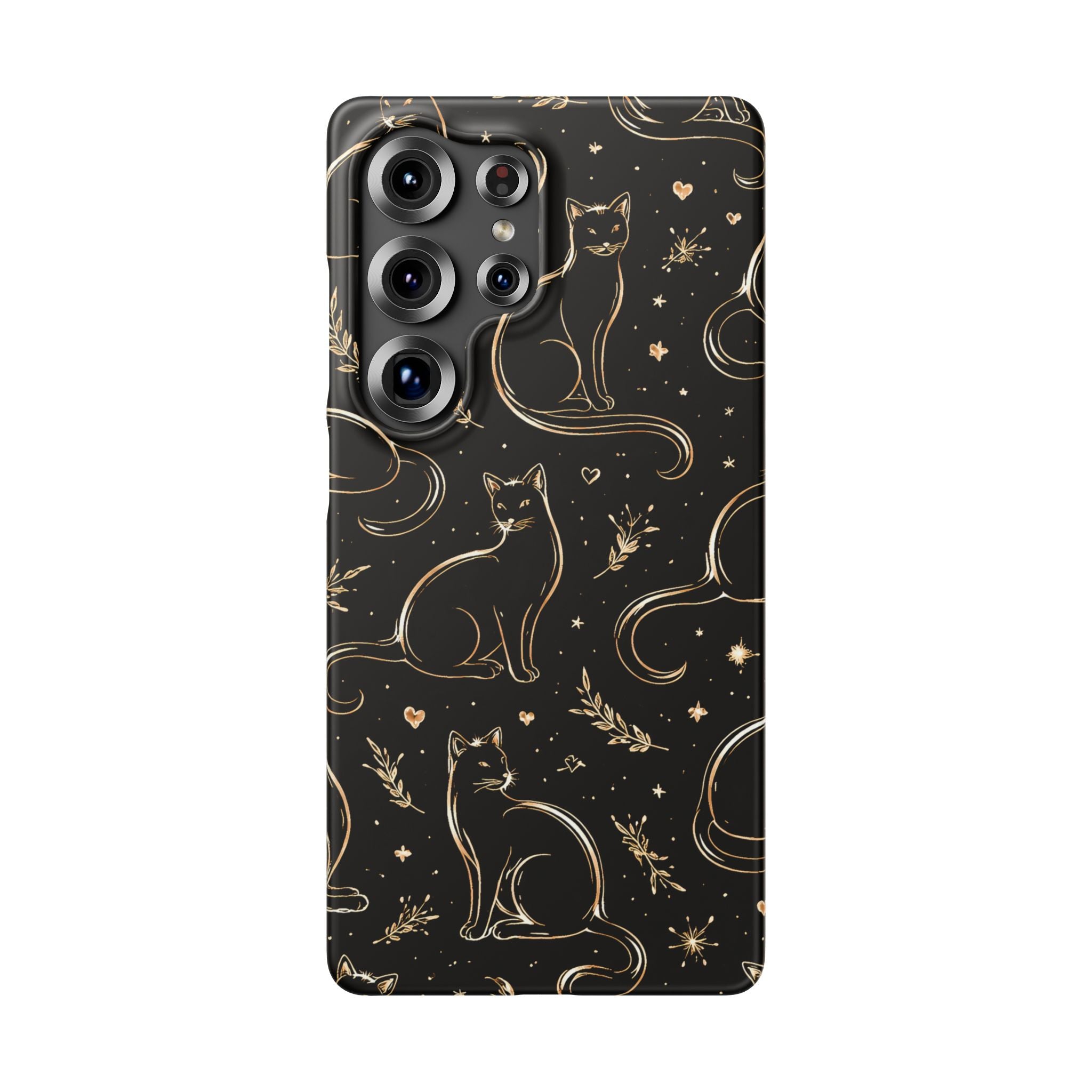 Golden Cat Pattern Phone Case for iPhone 11-17 and Galaxy S20-S26