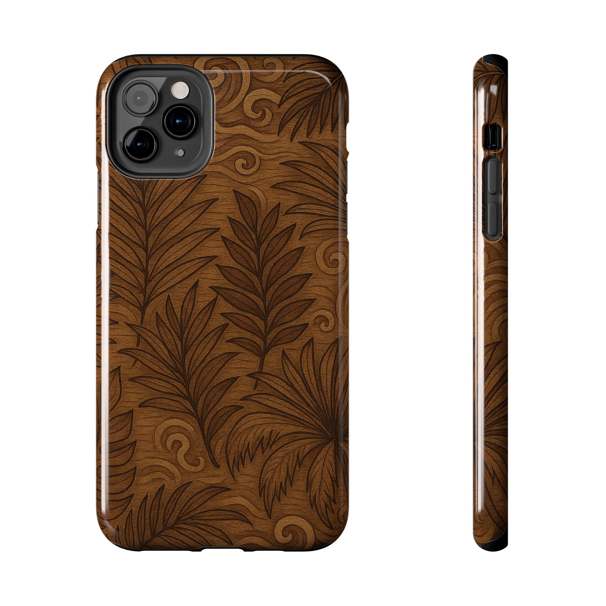 Wood Leaf Armor Phone Case for iPhone 11–17 & Galaxy S21–S26