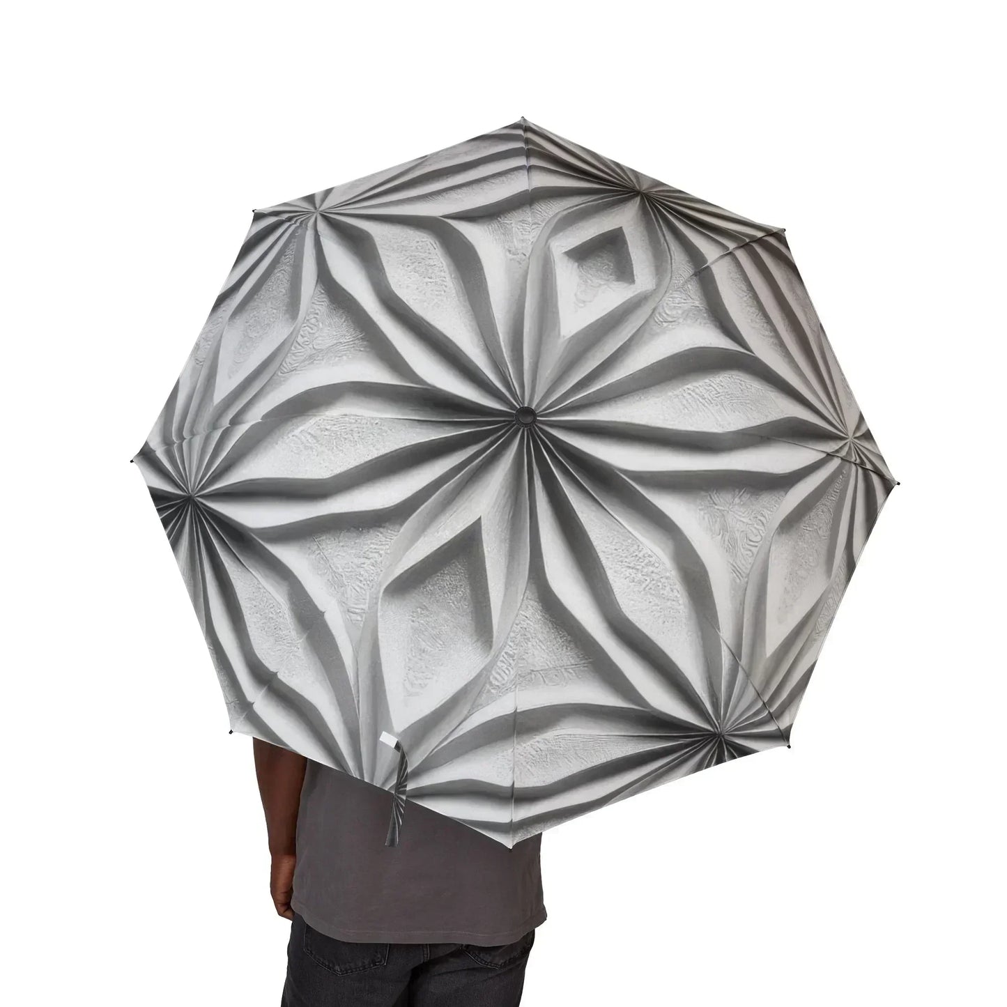Stylish Gray 3D Geometric Pattern Semi-Automatic Umbrella – Modern Rain Protection - KarArmDesign