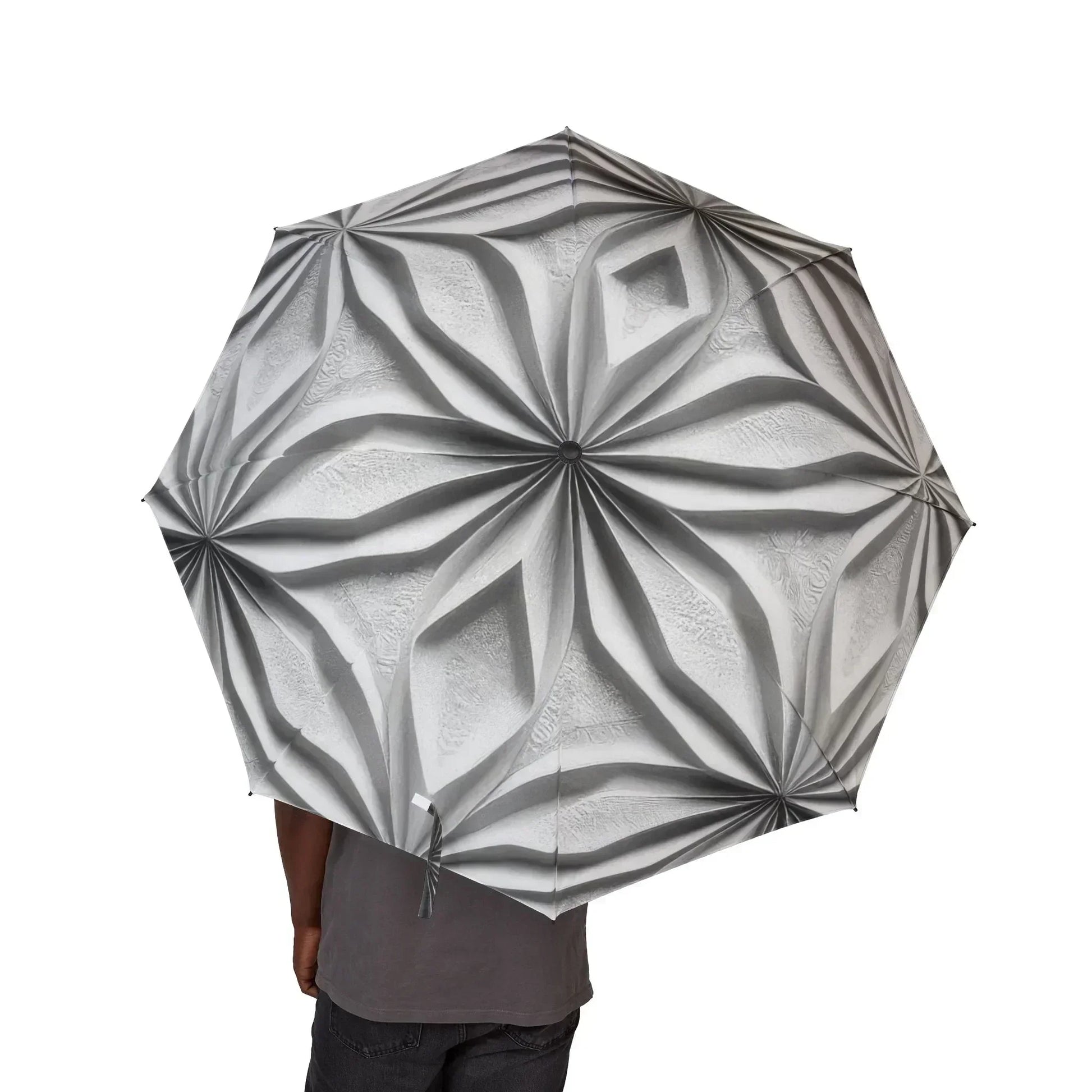 Stylish Gray 3D Geometric Pattern Semi-Automatic Umbrella – Modern Rain Protection - KarArmDesign