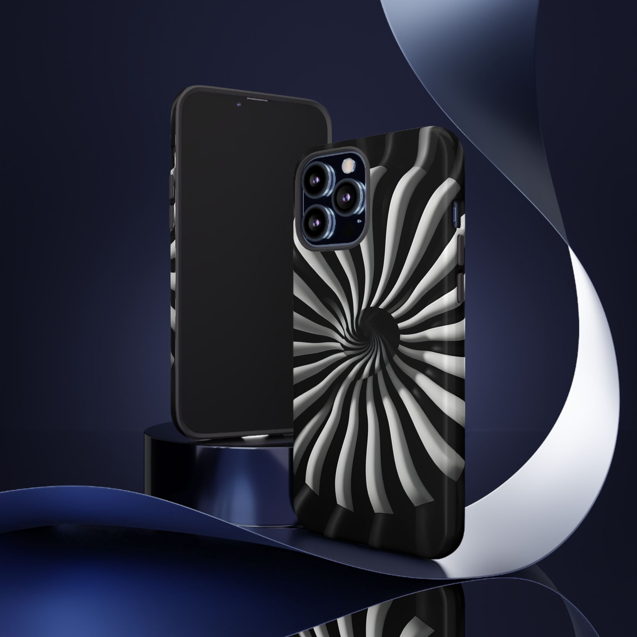 Hypnotic Black and White Spiral Phone Case – Optical Illusion Design for iPhone & Galaxy