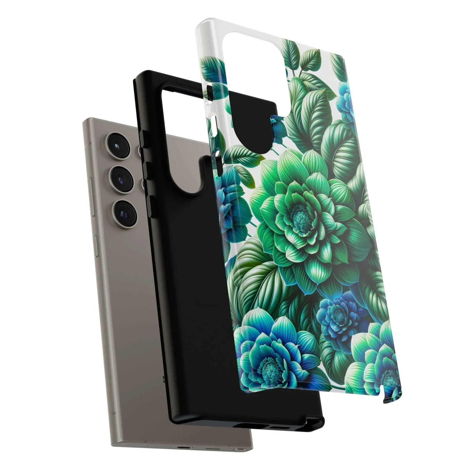 Green and BlueFloral Phone Case for Samsung Galaxy S10-S25 Models - KarArmDesign