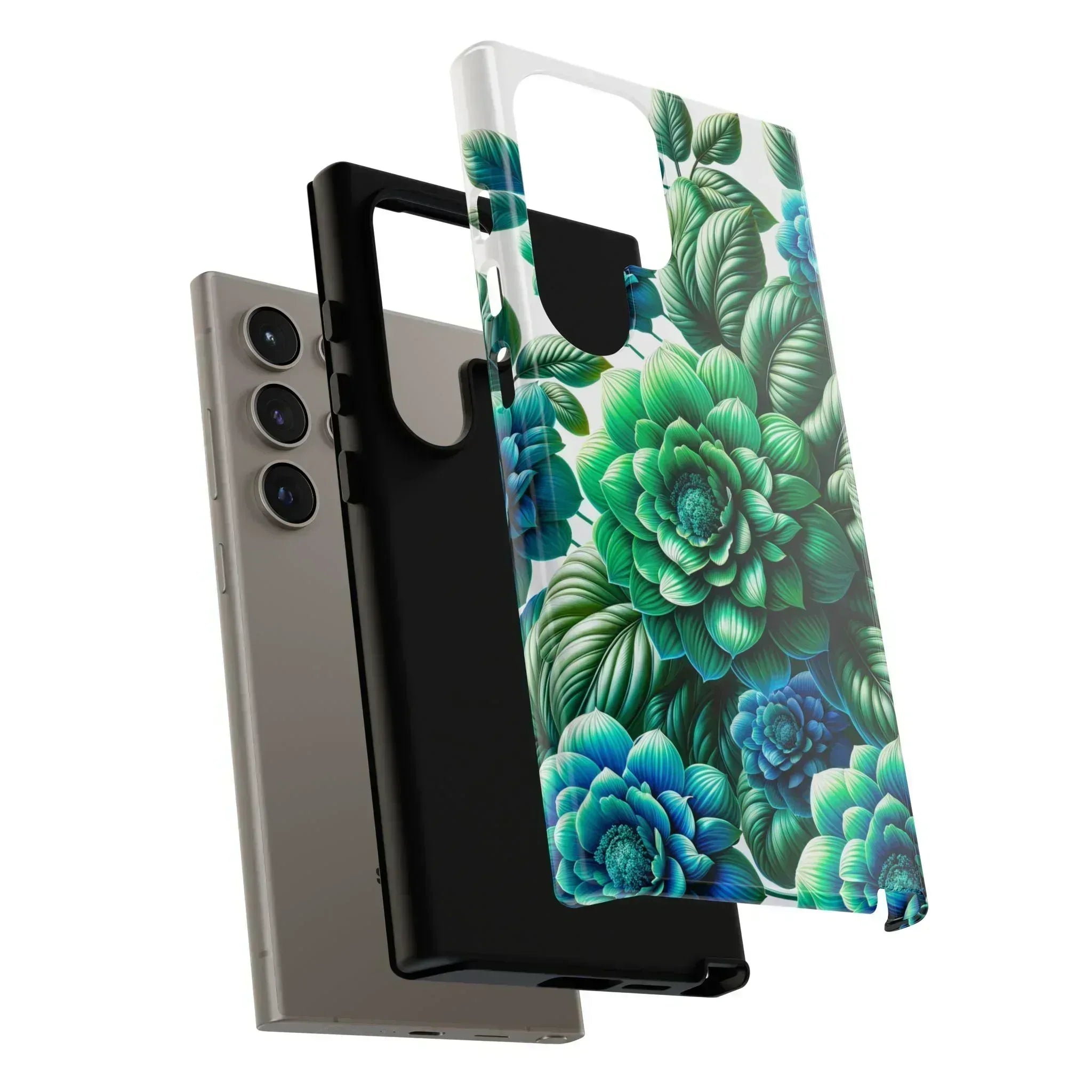 Green and Blue Floral Phone Case for Galaxy S10-S25 - KARARMDESIGN