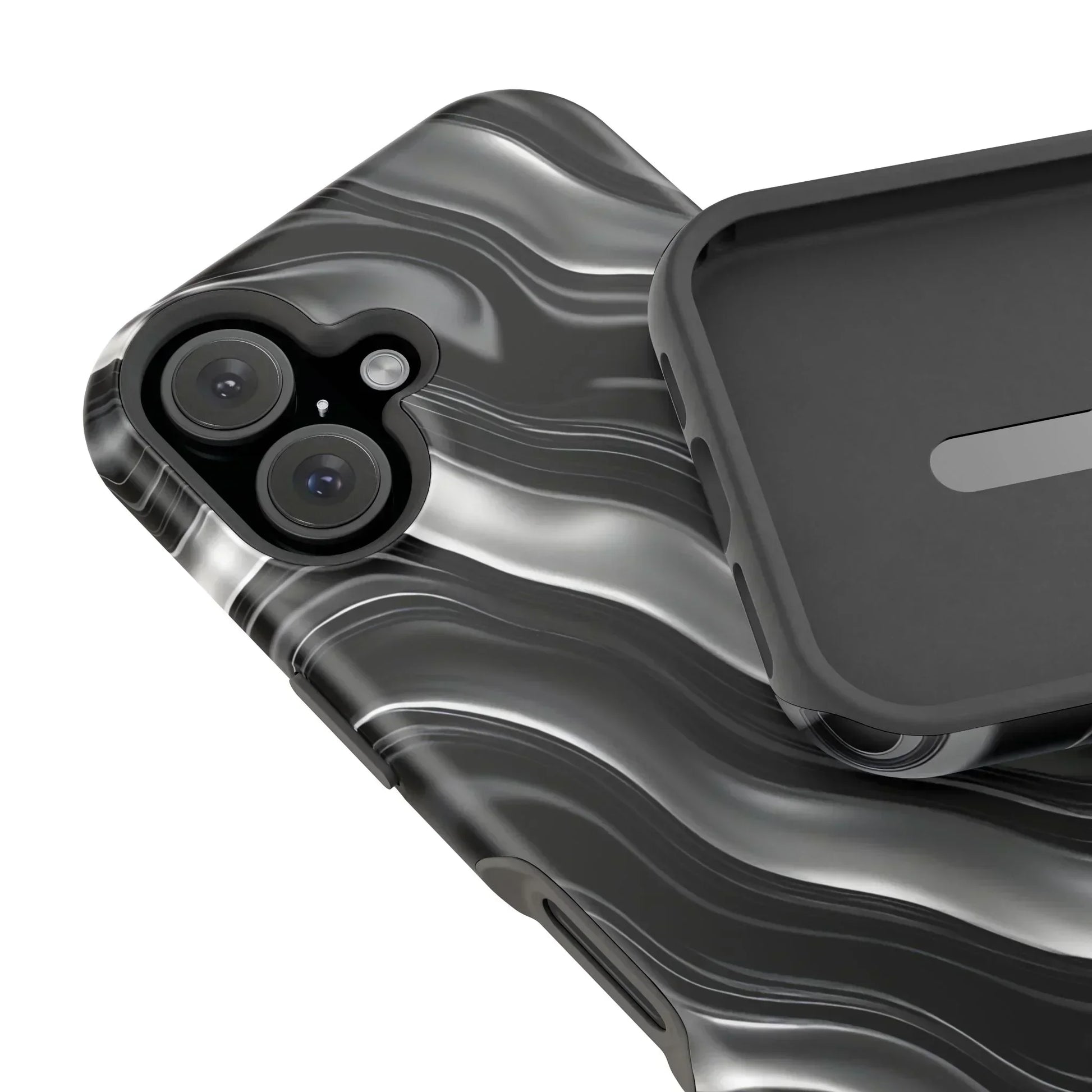 Wavy Illusion Black & Silver MagSafe® Tough Phone Case - KarArmDesign