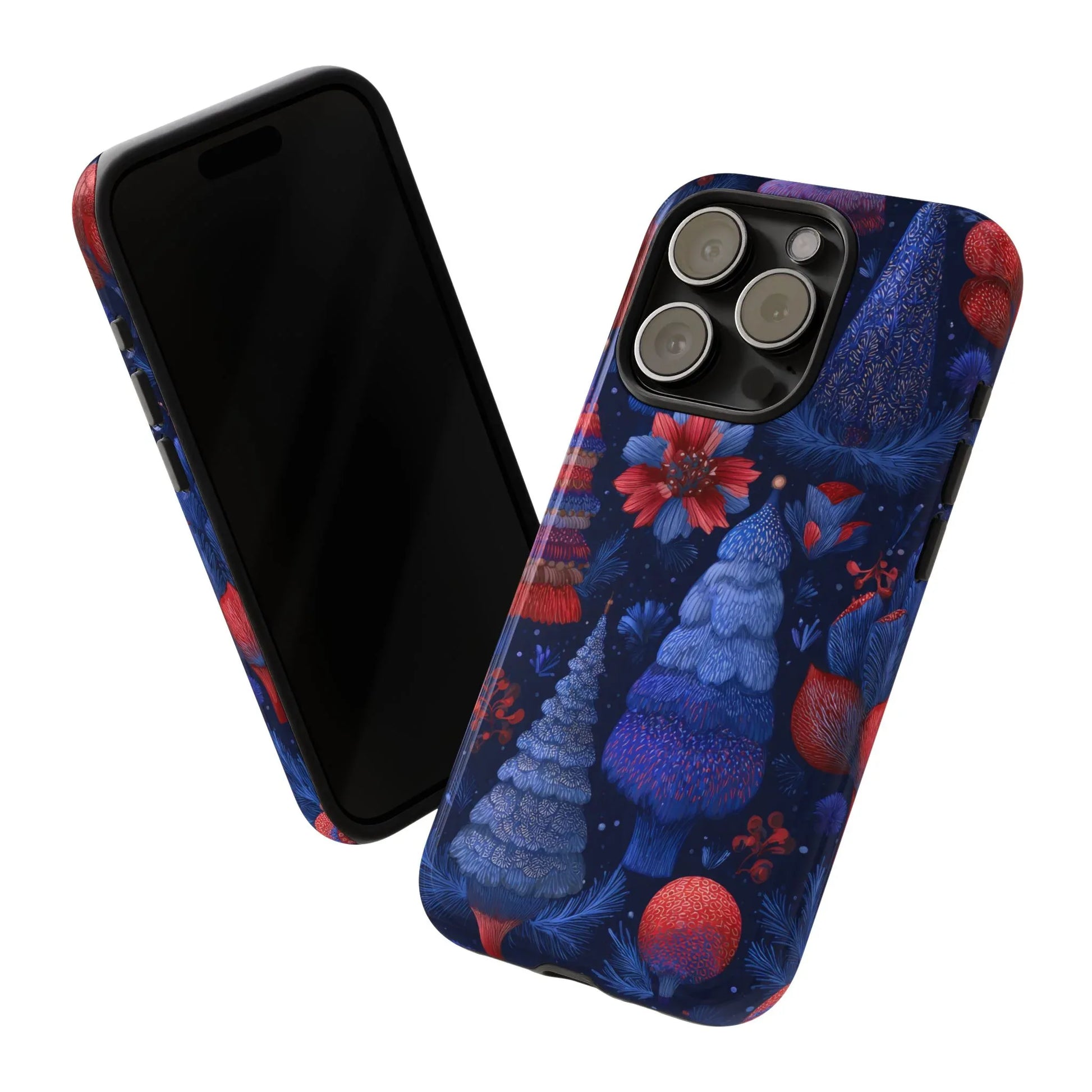 Midnight Blue Christmas Forest Phone Case for iPhone 8-17 and Galaxy S21–S25 - KARARMDESIGN