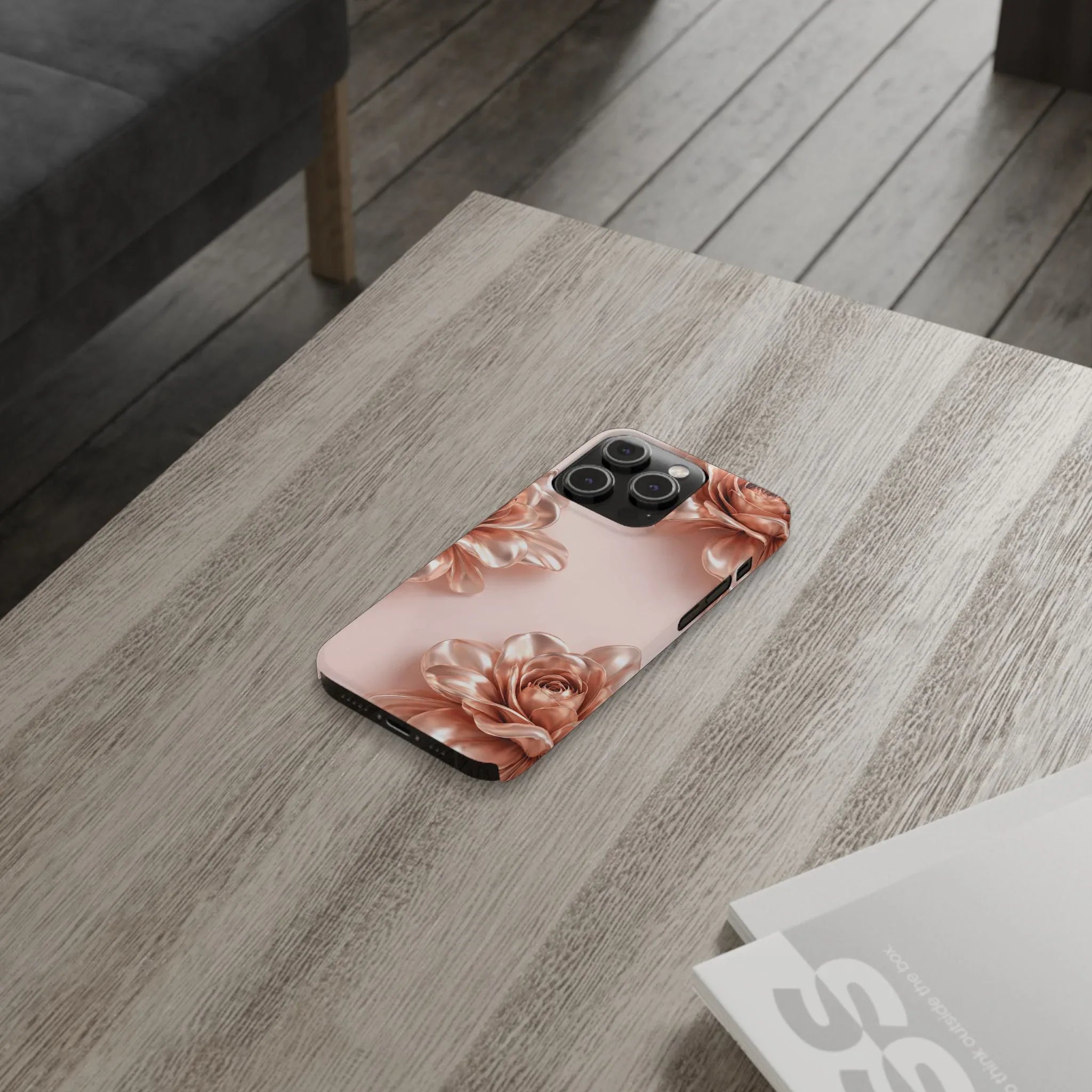 Blush Metallic Flower Case for iPhone 11-17 - KARARMDESIGN