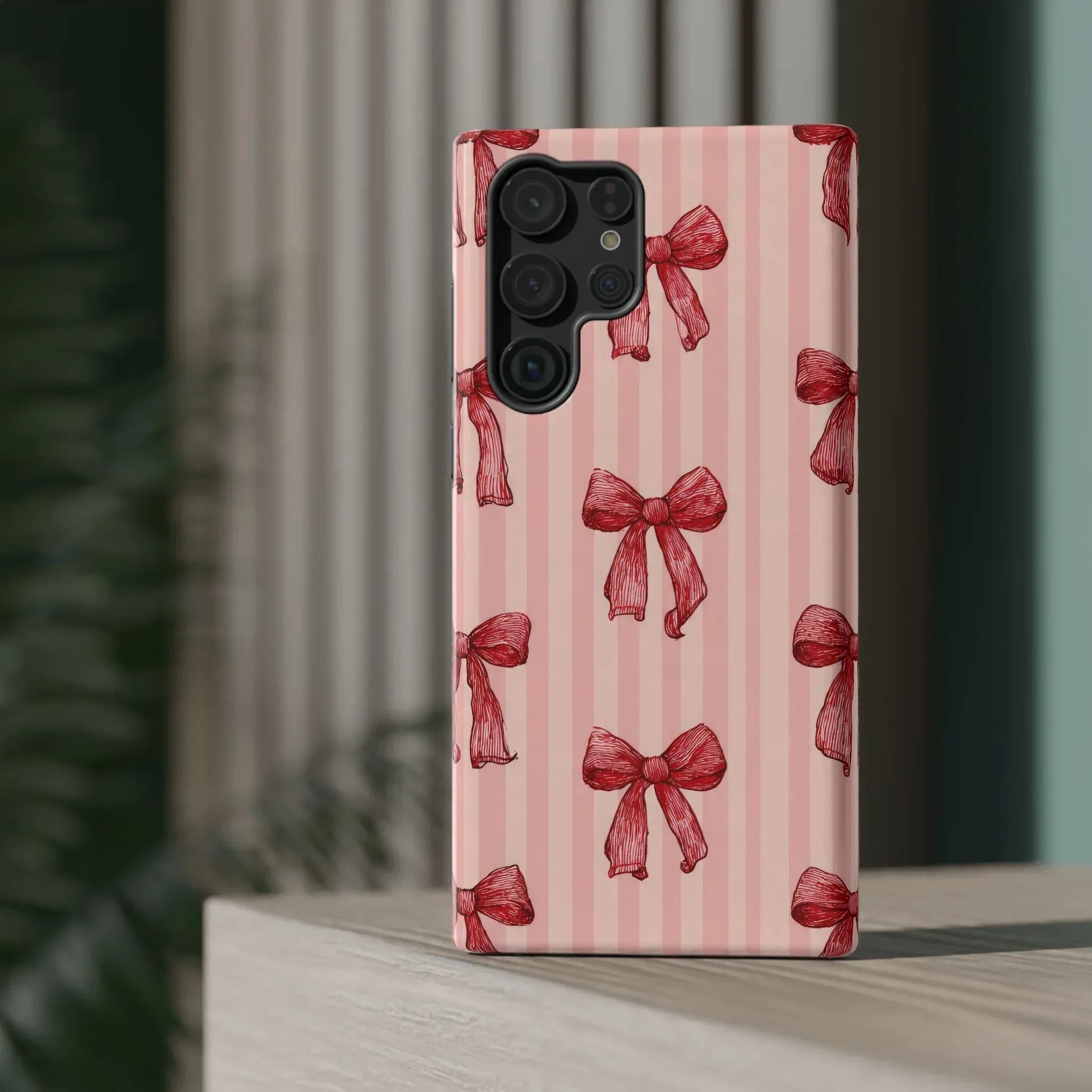 Red Bow Stripe Phone Case for iPhone 11-17 & Galaxy S21-S22 - KARARMDESIGN