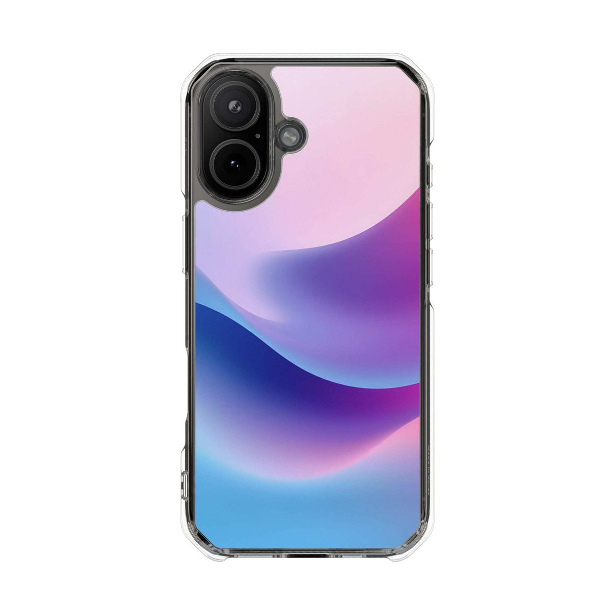 Pastel wave iPhone case with camera openings and a purple, pink, and blue wave graphic