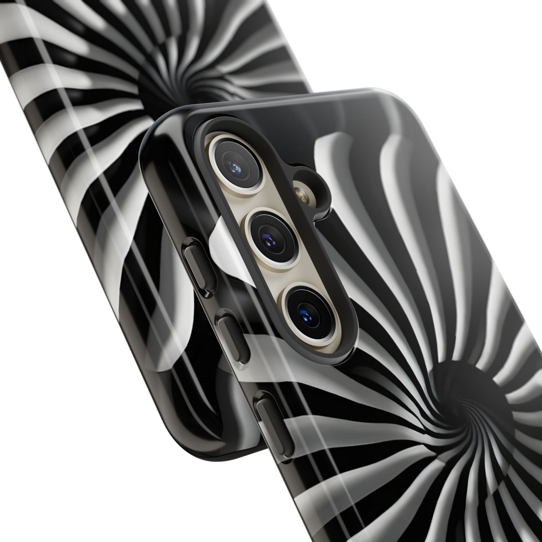 Hypnotic Black and White Spiral Phone Case – Optical Illusion Design for iPhone & Galaxy