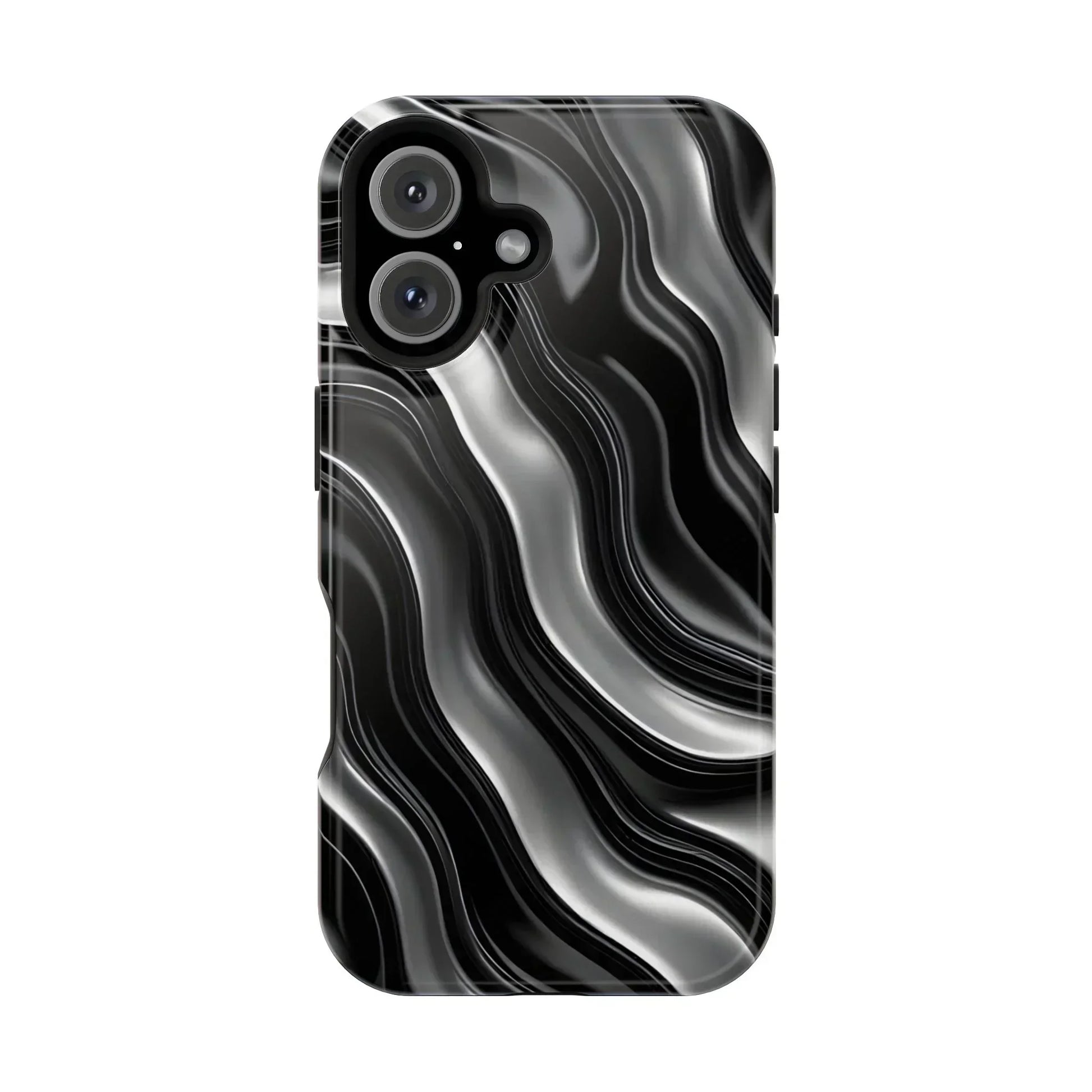 Wavy Illusion Black & Silver MagSafe® Tough Phone Case - KarArmDesign