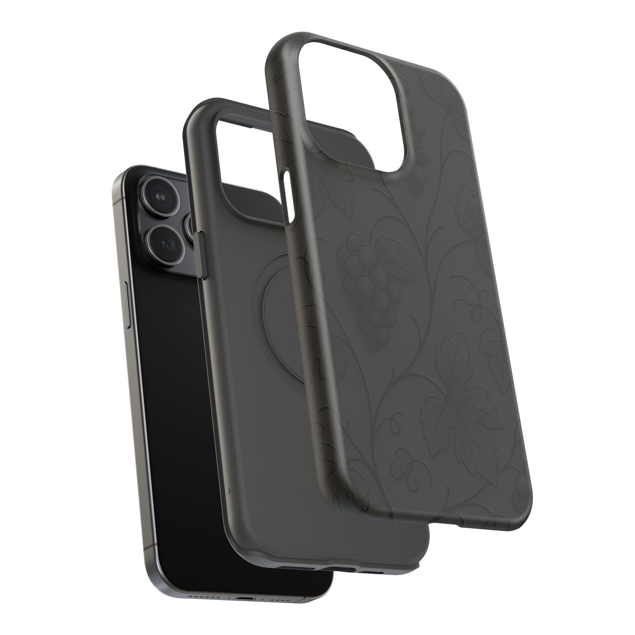 Embossed Grape Leaf Phone Case – Elegant Black Design for iPhone & Samsung