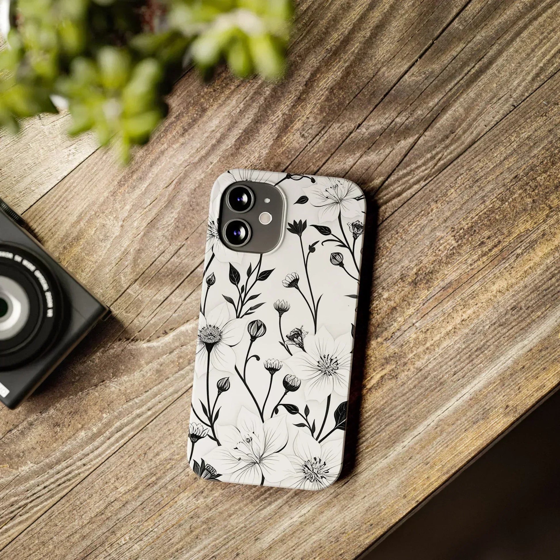 Monochrome Bloom Slim Floral Phone Case for iPhone 7-16 Models - KarArmDesign