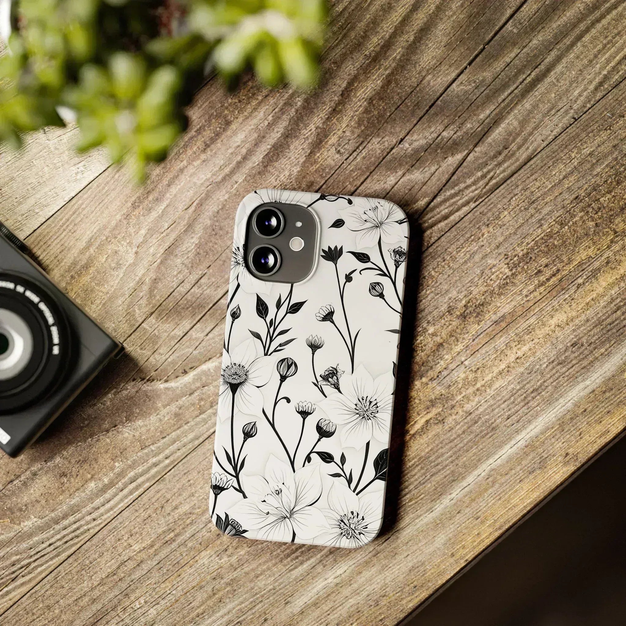 Monochrome Bloom Floral Phone Case for iPhone 11-16 - KARARMDESIGN