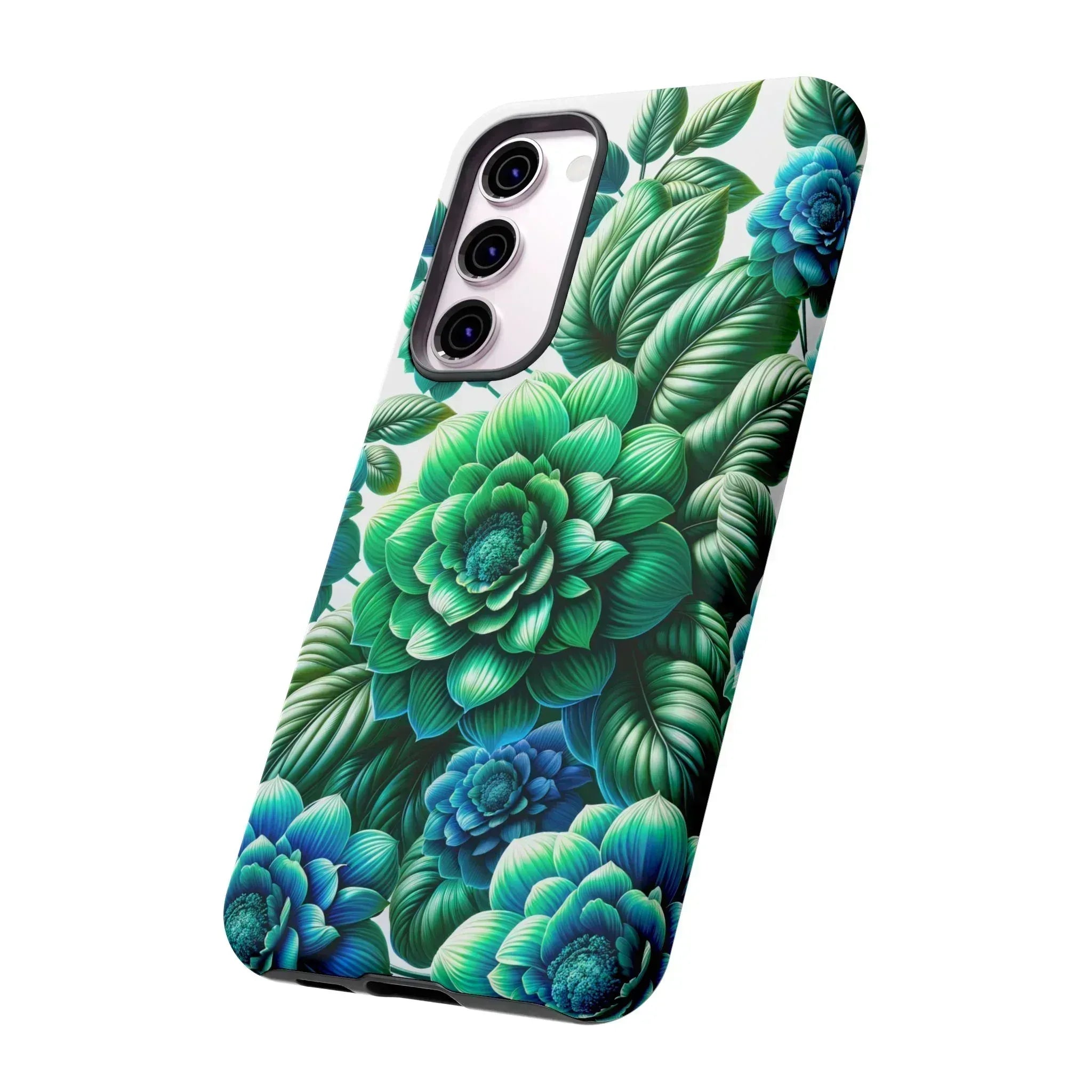 Green and Blue Floral Phone Case for Galaxy S10-S25 - KARARMDESIGN