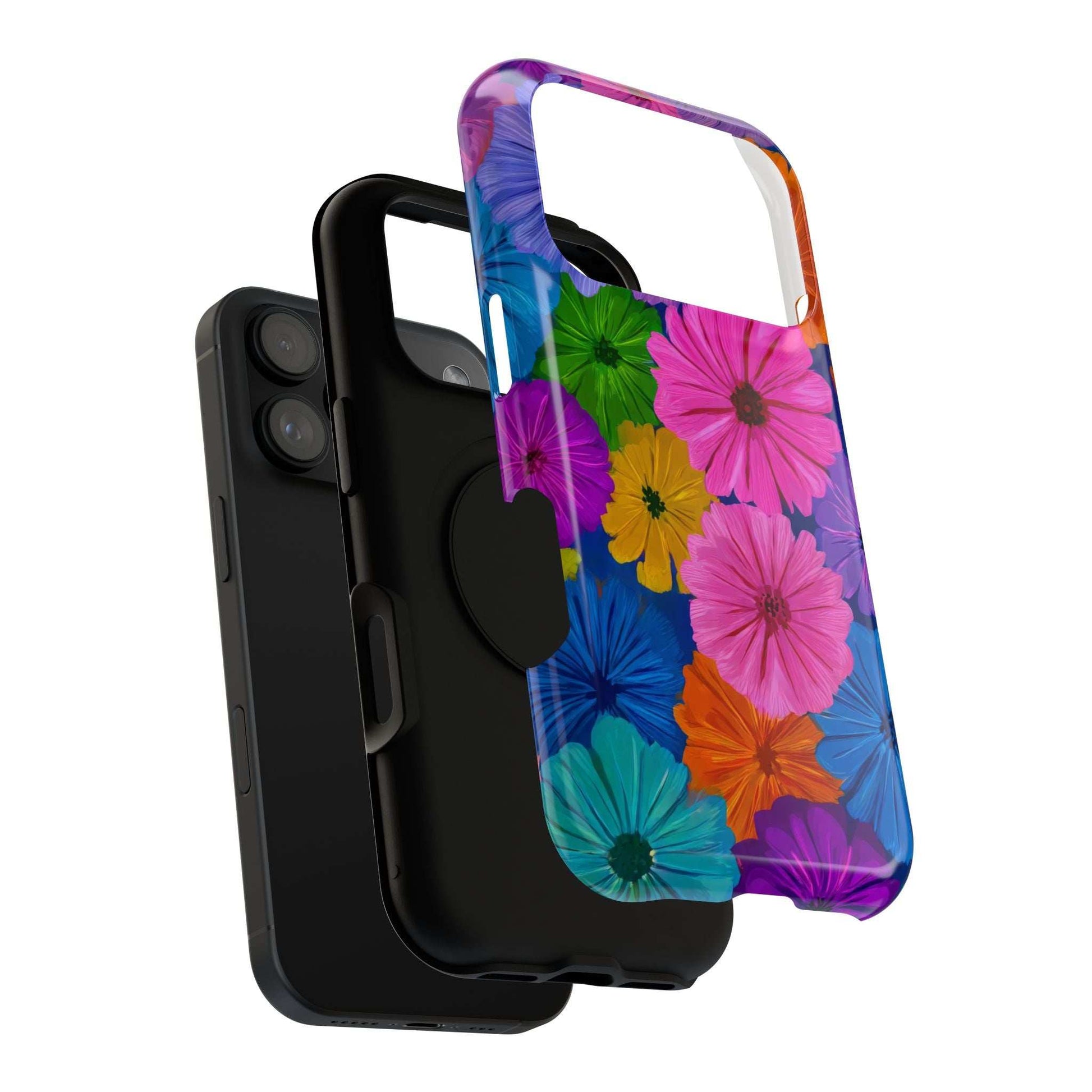 Bloom floral phone case with colorful flower pattern and black bumper