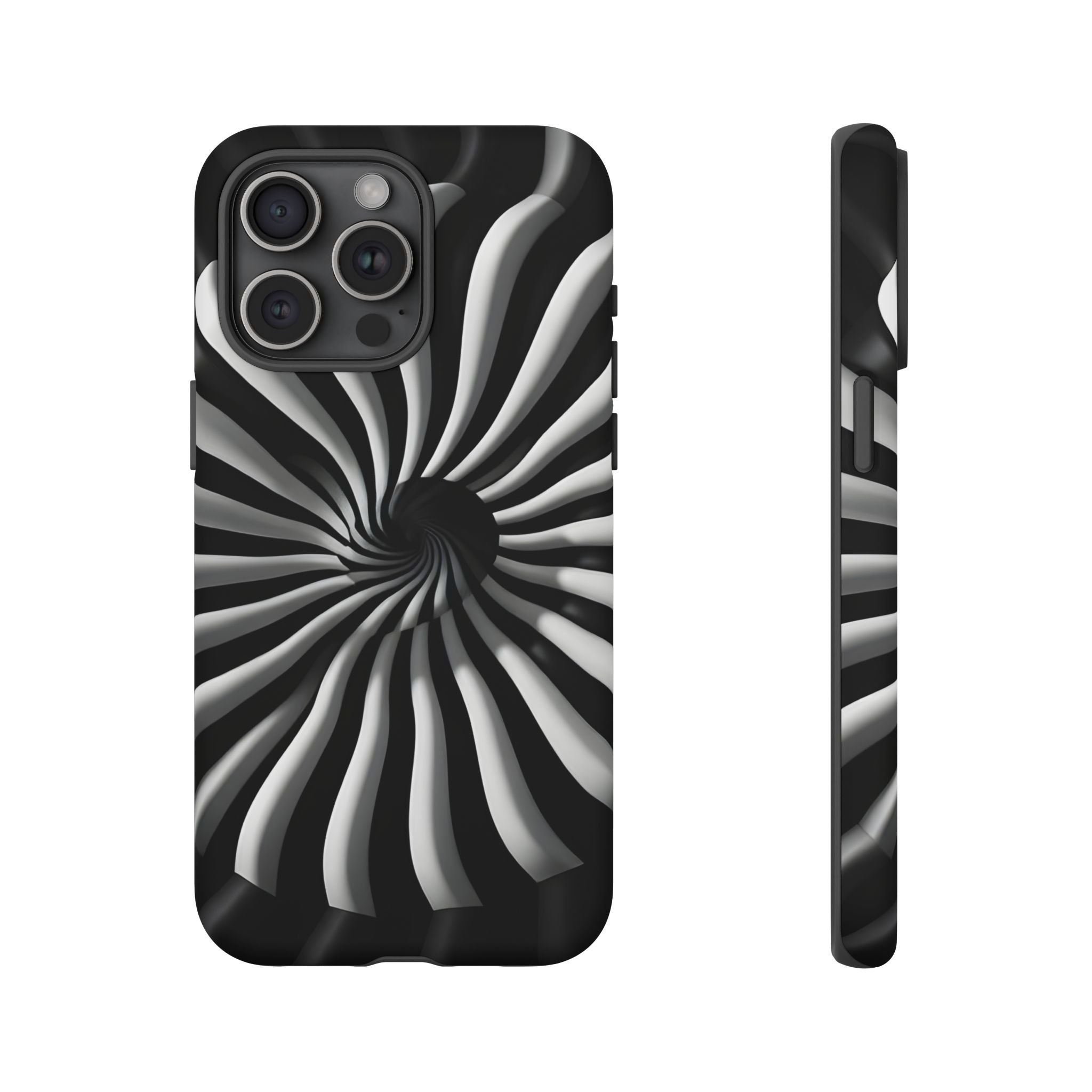 Hypnotic Black and White Spiral Phone Case – Optical Illusion Design for iPhone & Galaxy