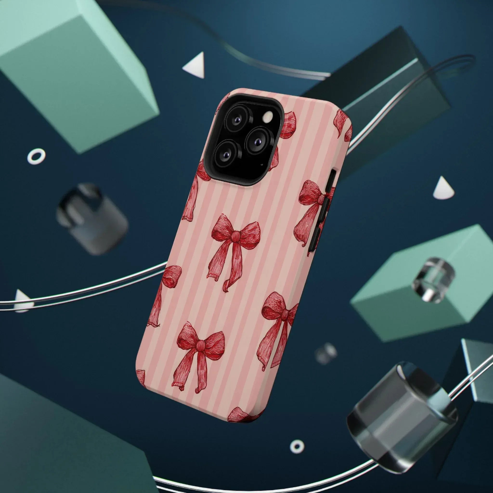 Red Bow Stripe Phone Case for iPhone 11-17 & Galaxy S21-S22 - KARARMDESIGN
