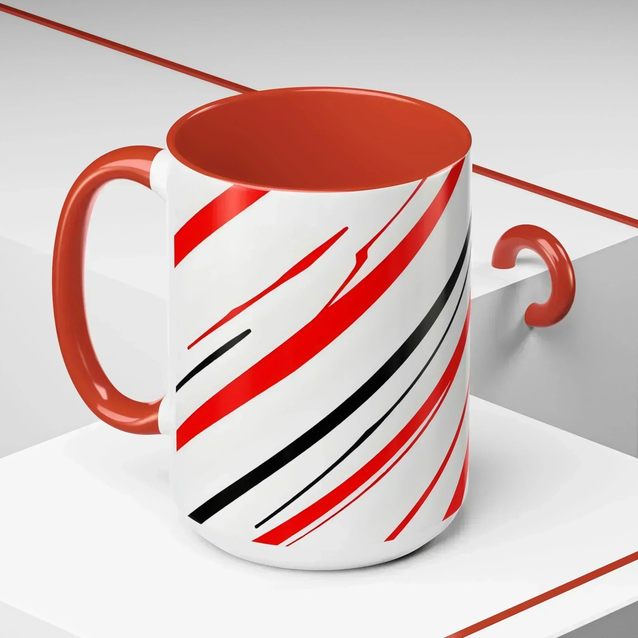 Bold Elegance – Red & Black Swirl Accent Coffee Mug - KARARMDESIGN