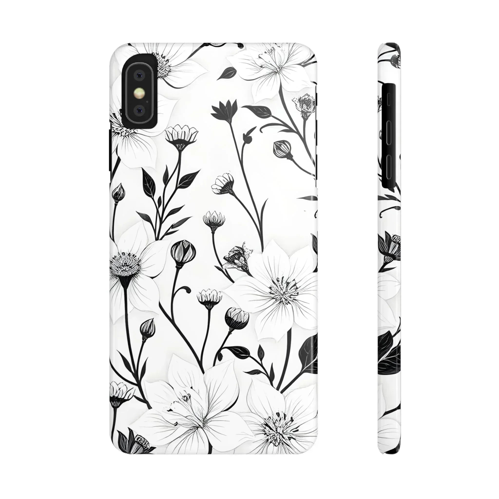 Monochrome Bloom Floral Phone Case for iPhone 11-16 - KARARMDESIGN