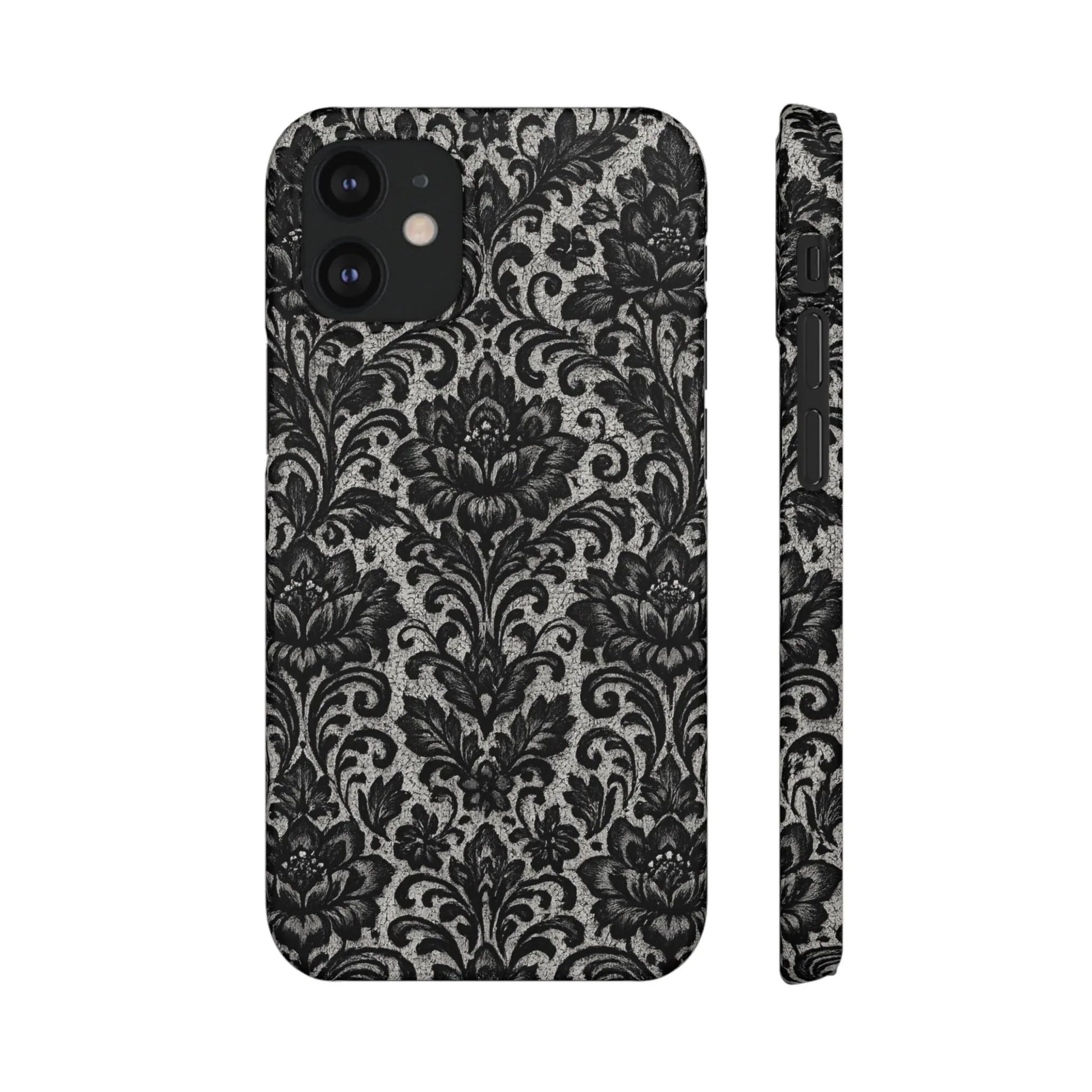 Black Damask Floral Phone Case for iPhone 11-17 and Galaxy S20-S25 - KARARMDESIGN