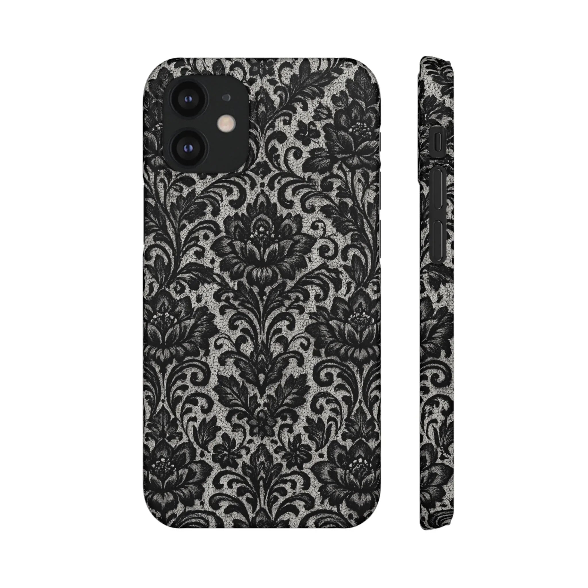Black Damask Floral Phone Case for iPhone 11-17 and Galaxy S20-S25 - KARARMDESIGN
