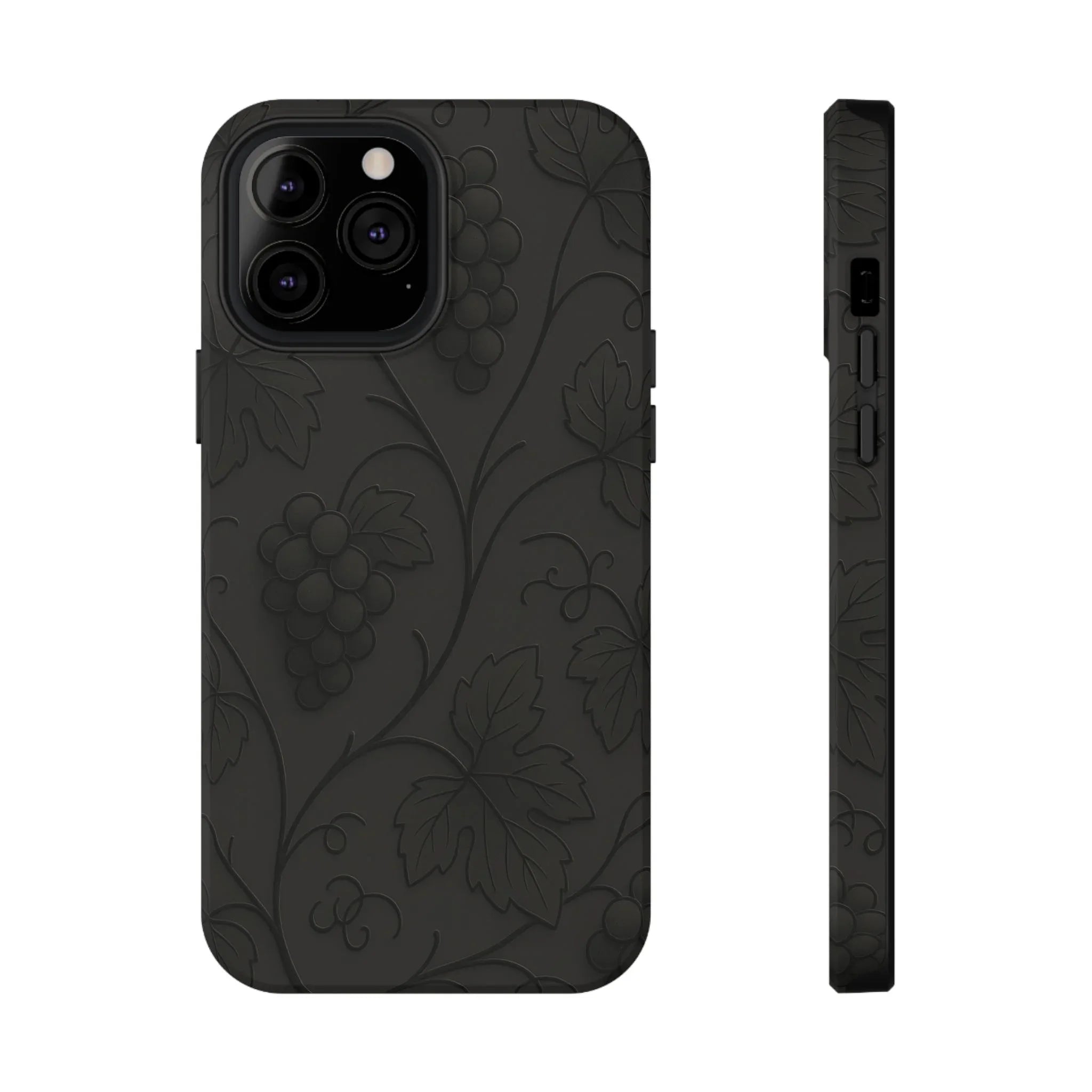 Elegant Embossed Grape Leaf Black Phone Case for iPhone and Galaxy - KARARMDESIGN