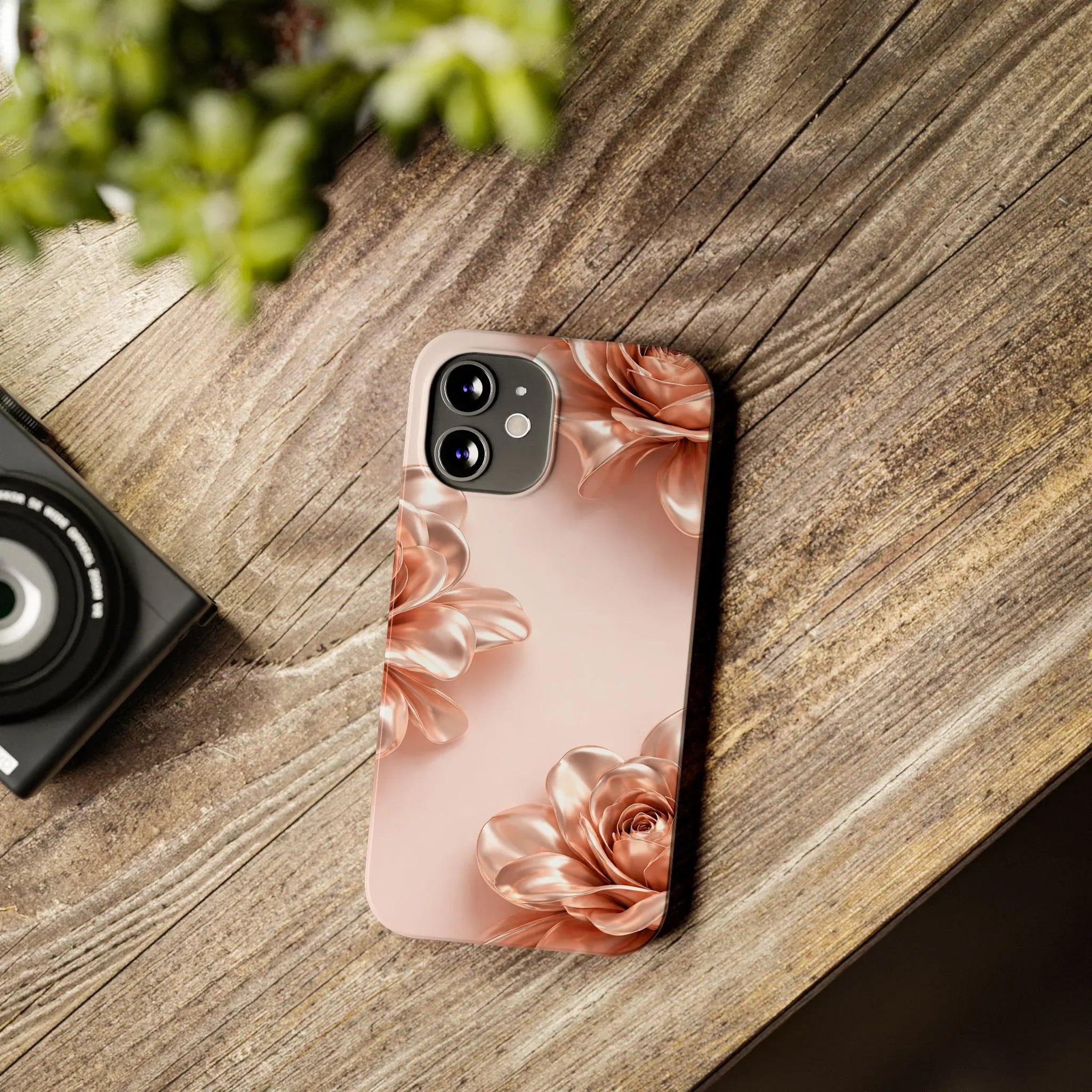 Blush Metallic Flower Case for iPhone 11-17 - KARARMDESIGN