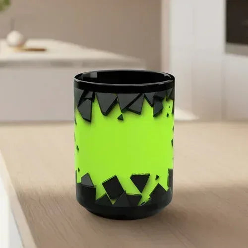 Dynamic Black & Neon Green Mug – 15oz Geometric Design - KARARMDESIGN