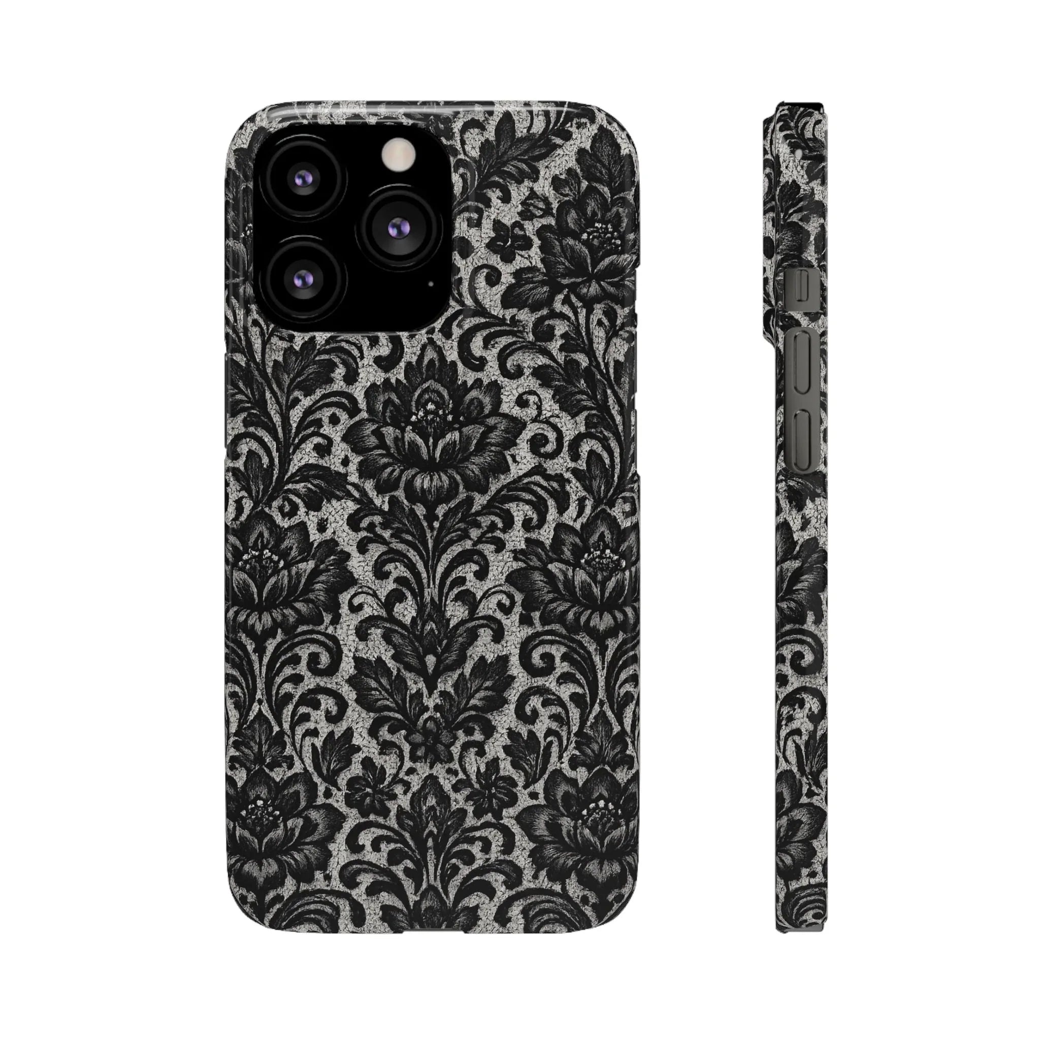 Black Damask Floral Phone Case for iPhone 11-17 and Galaxy S20-S25 - KARARMDESIGN