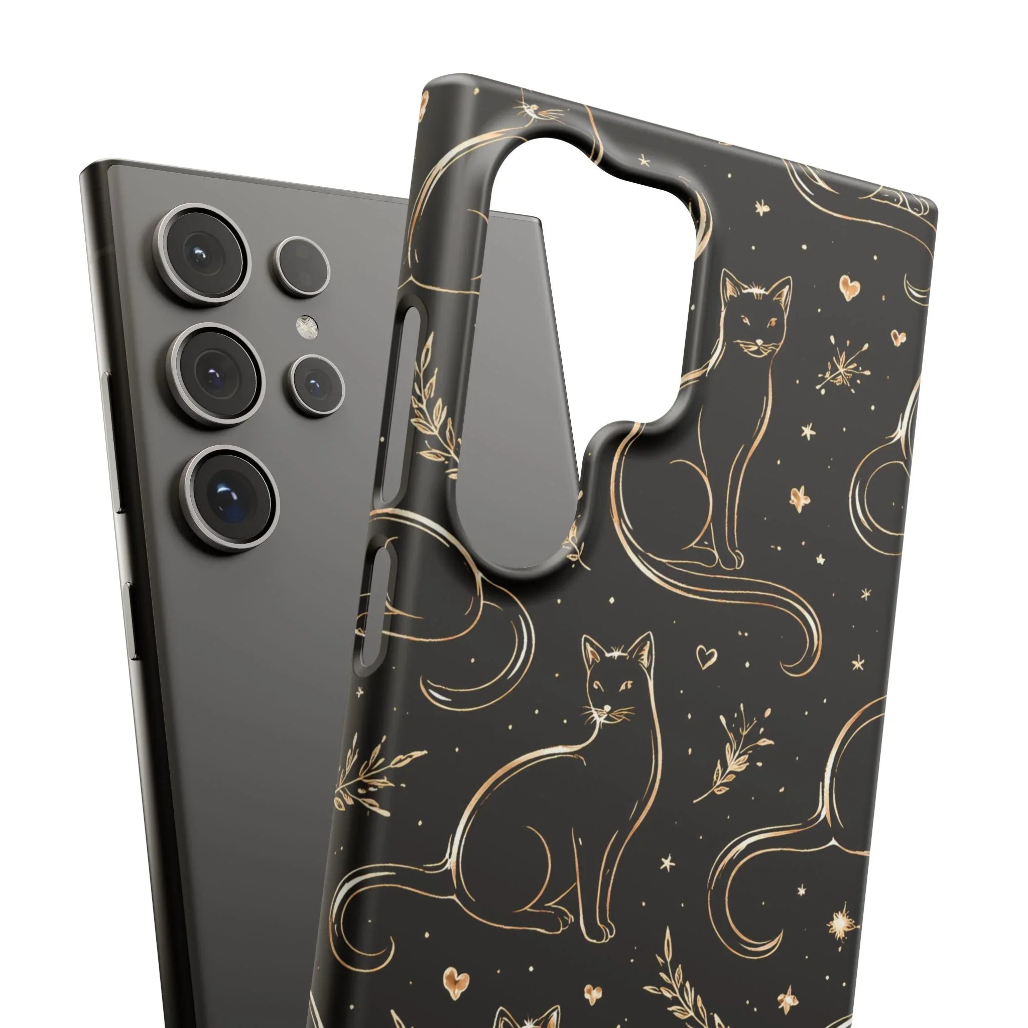 Golden Cat Pattern Phone Case for iPhone 11–17 & Galaxy S21–S25 - KARARMDESIGN