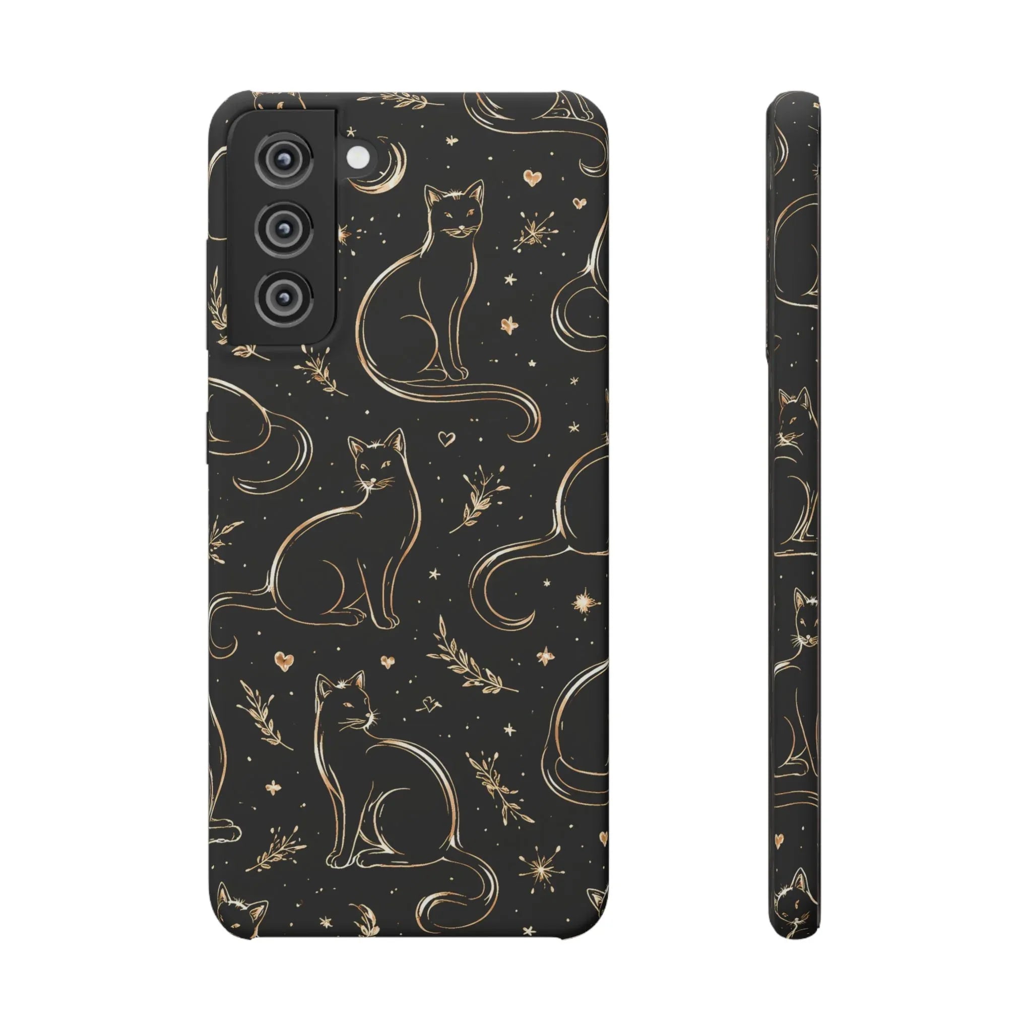 Golden Cat Pattern Phone Case for iPhone 11–17 & Galaxy S21–S25 - KARARMDESIGN