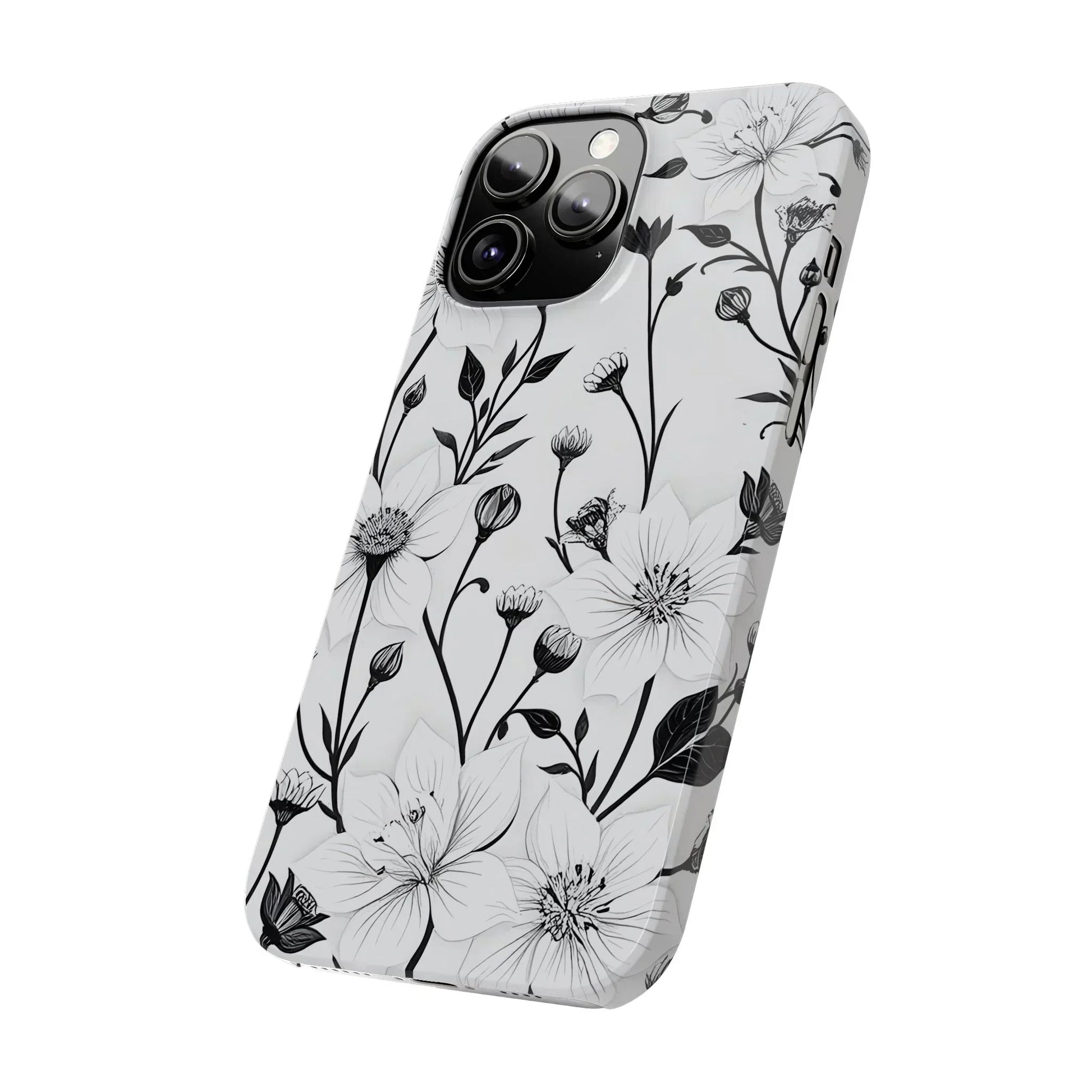 Monochrome Bloom Slim Floral Phone Case for iPhone 7-16 Models - KarArmDesign