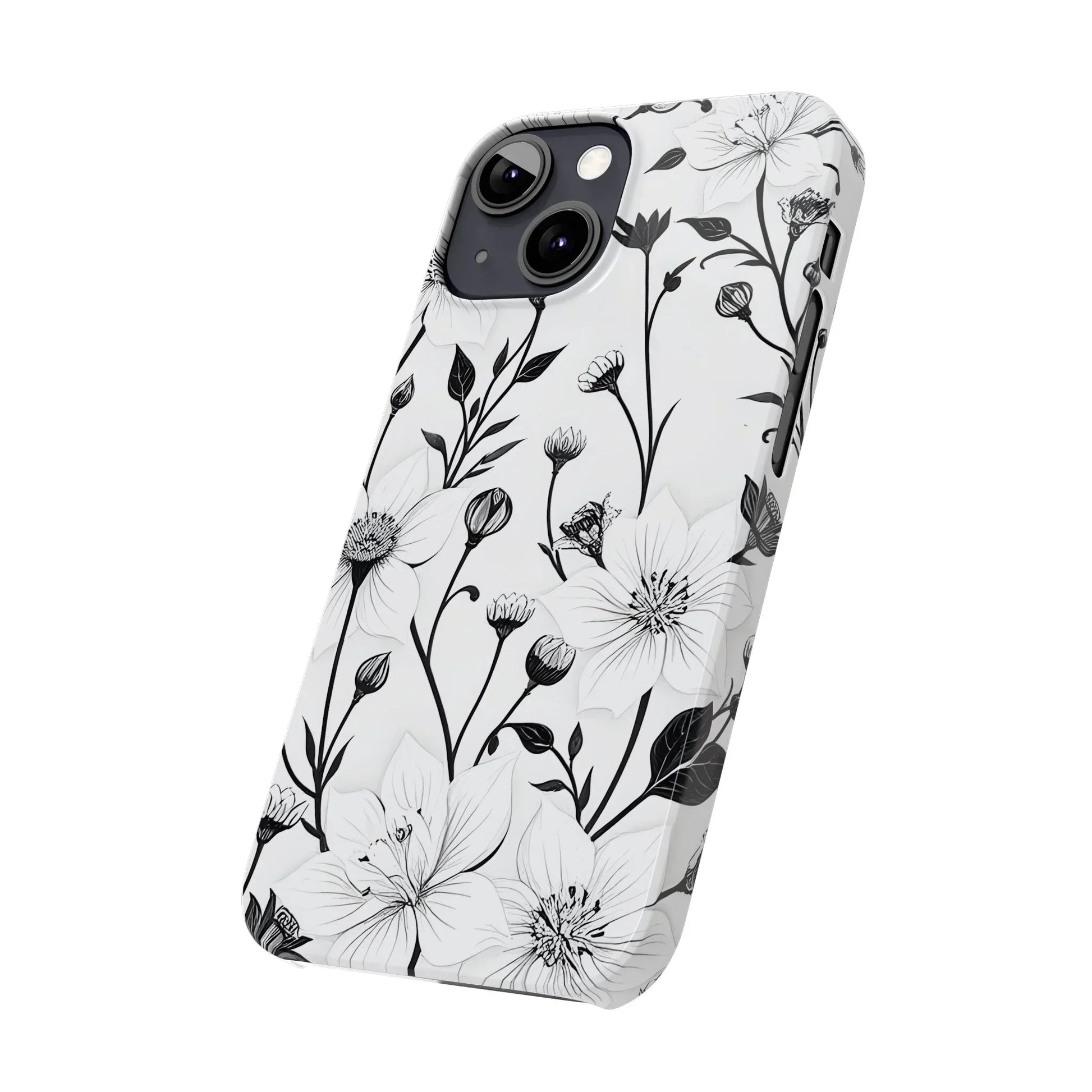 Monochrome Bloom Slim Floral Phone Case for iPhone 7-16 Models - KarArmDesign