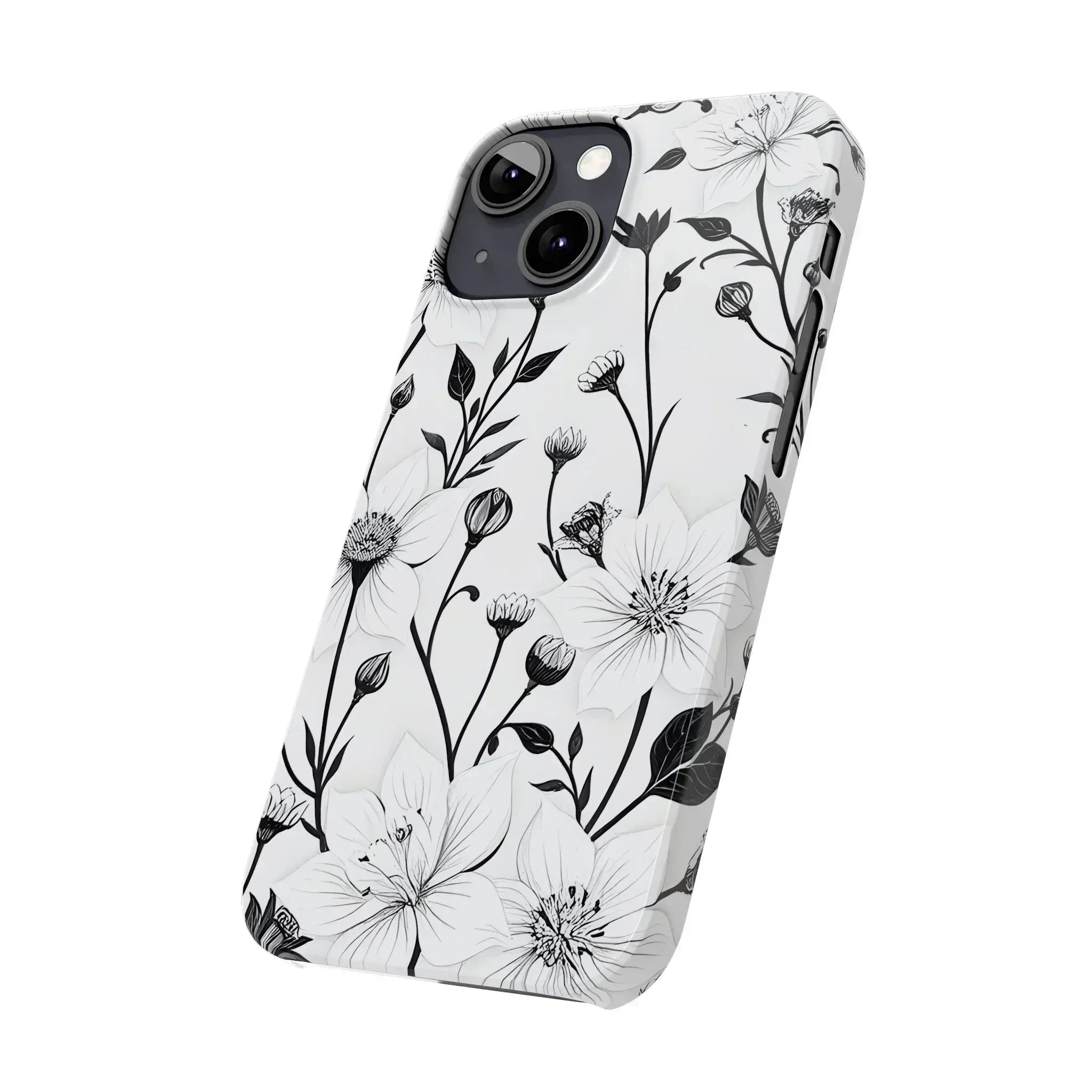 Monochrome Bloom Floral Phone Case for iPhone 11-16 - KARARMDESIGN