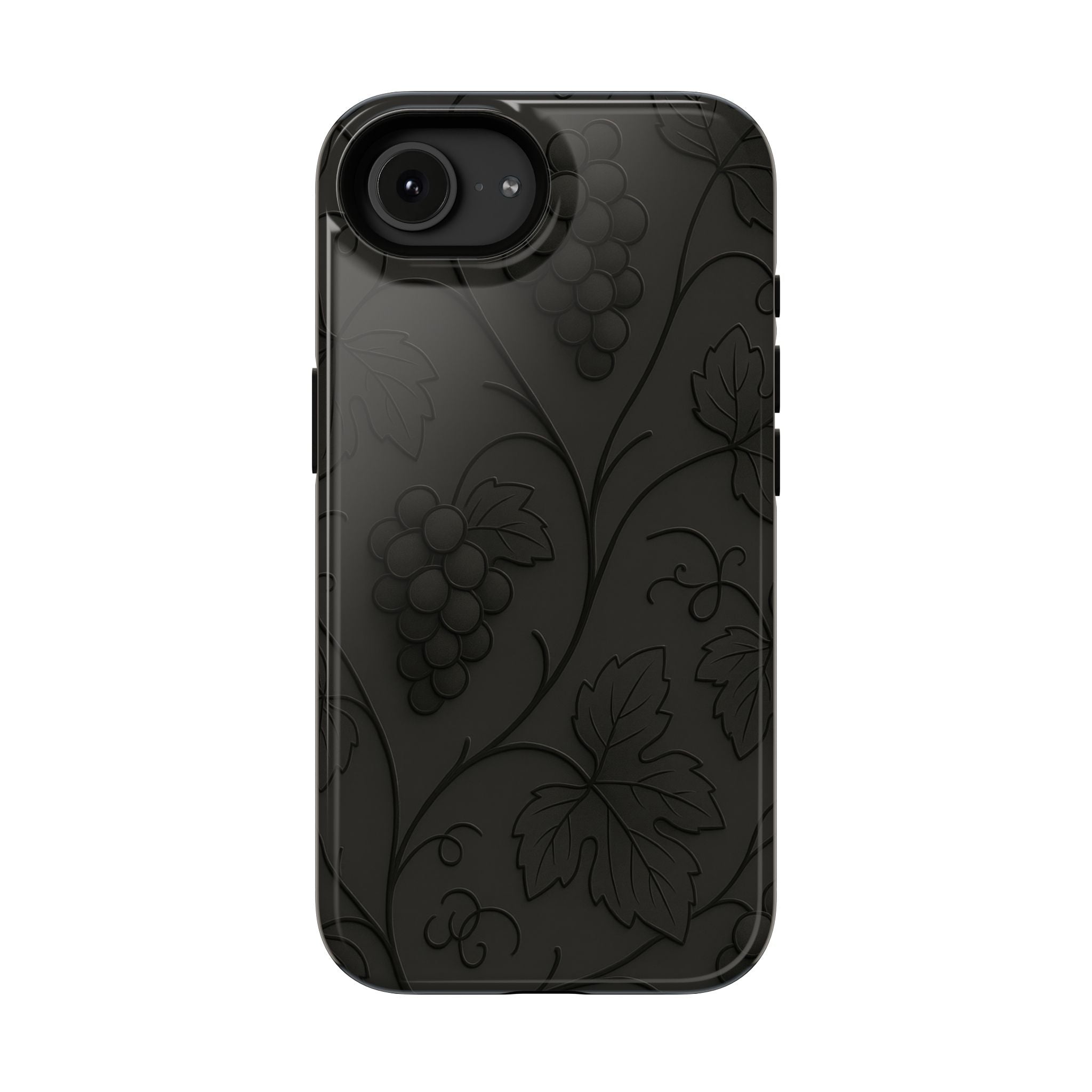 Embossed Grape Leaf Phone Case – Elegant Black Design for iPhone & Samsung