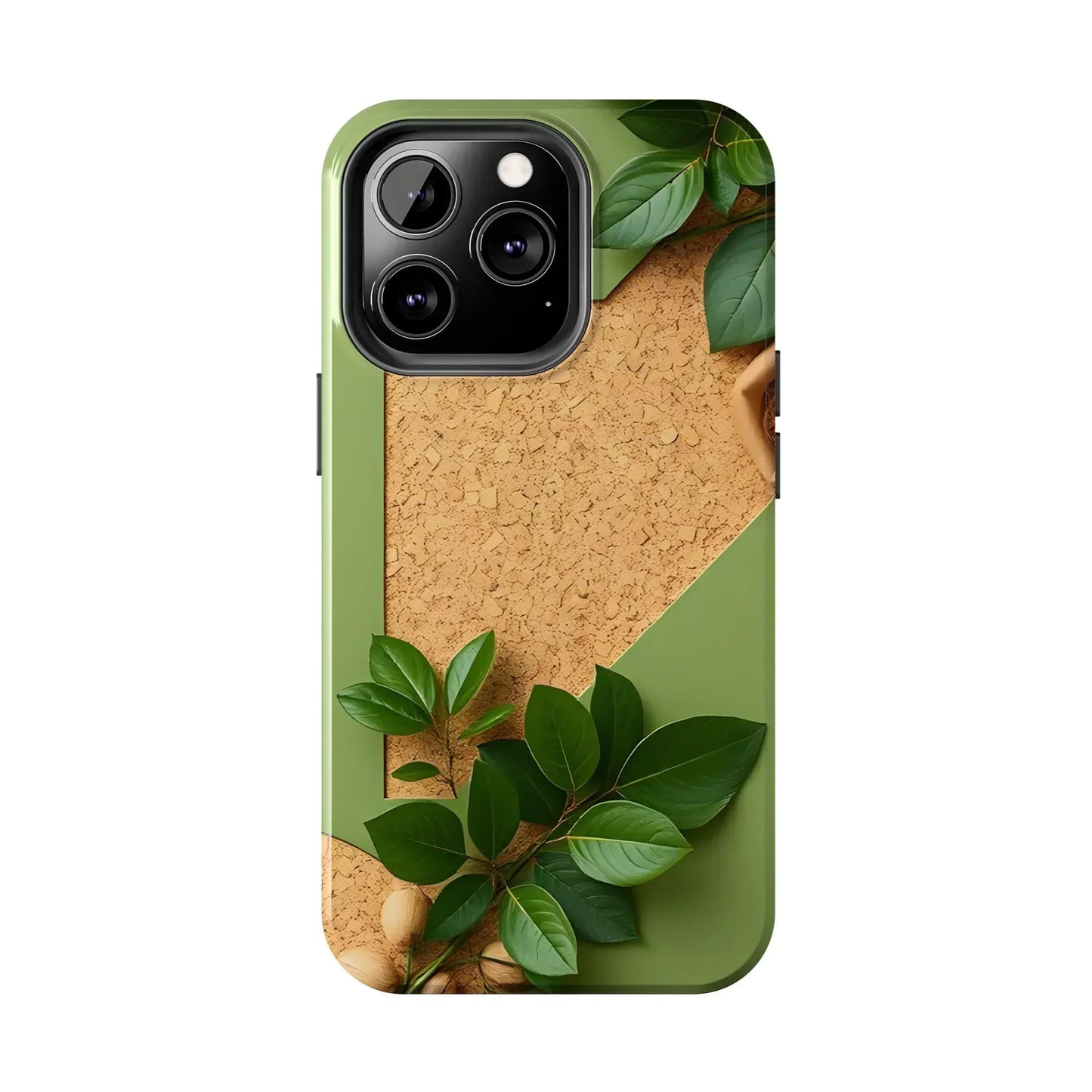 Eco-Inspired Tough Phone Case – Cork Texture with Leaf & Seed Design for iPhone 7-16 and Samsung Galaxy S21-S24 - KarArmDesign