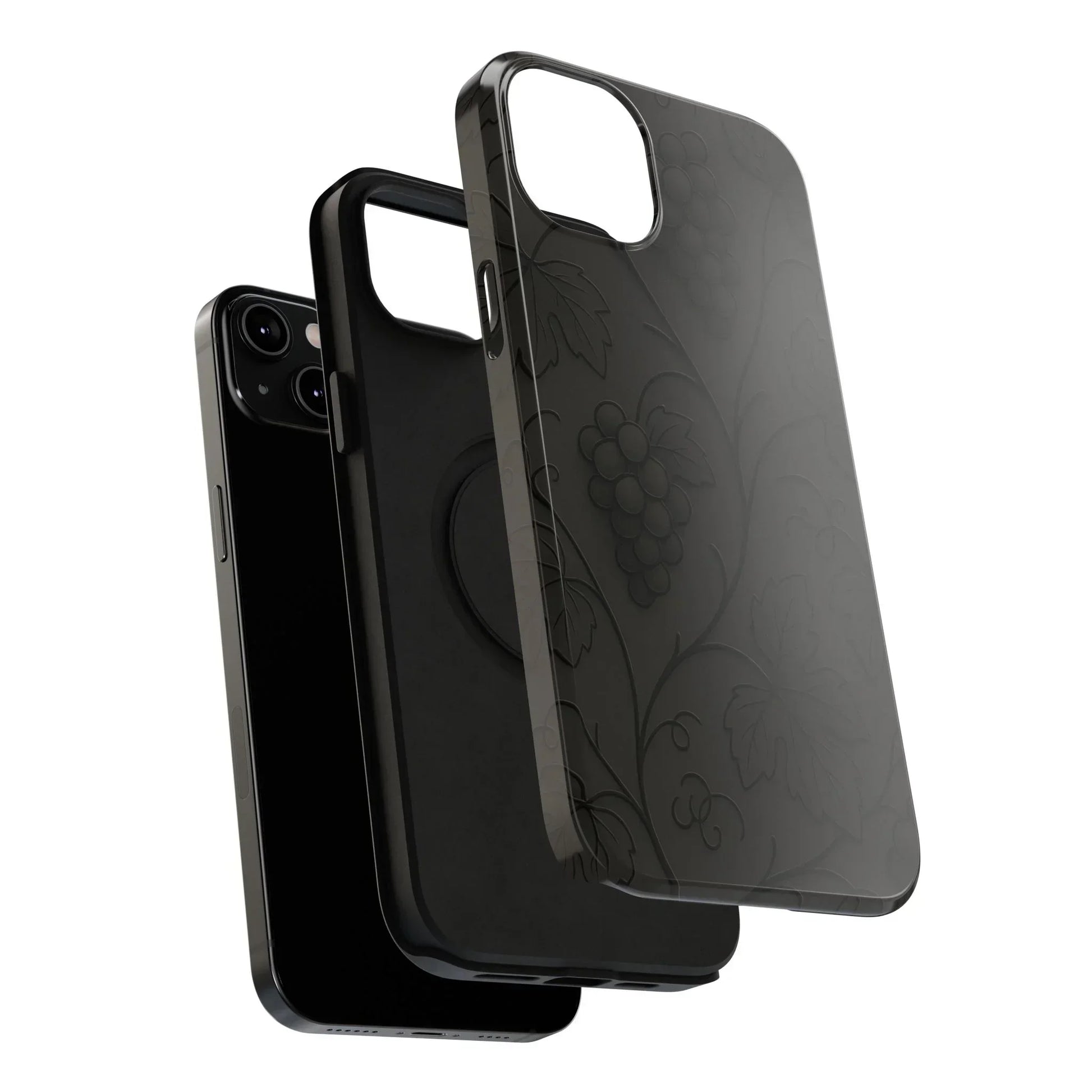 Elegant Embossed Grape Leaf Black Phone Case for iPhone and Galaxy - KarArmDesign