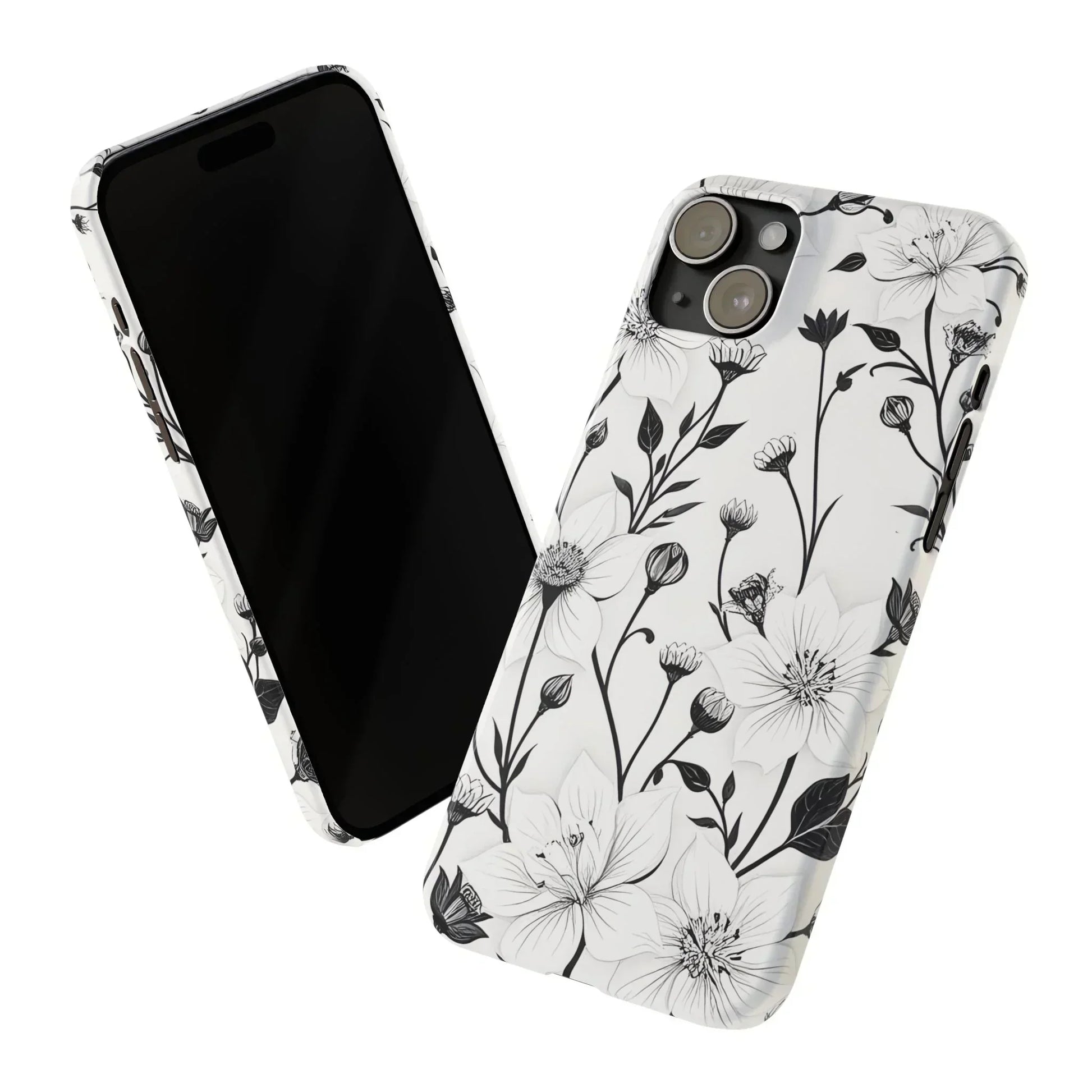 Monochrome Bloom Slim Floral Phone Case for iPhone 7-16 Models - KarArmDesign