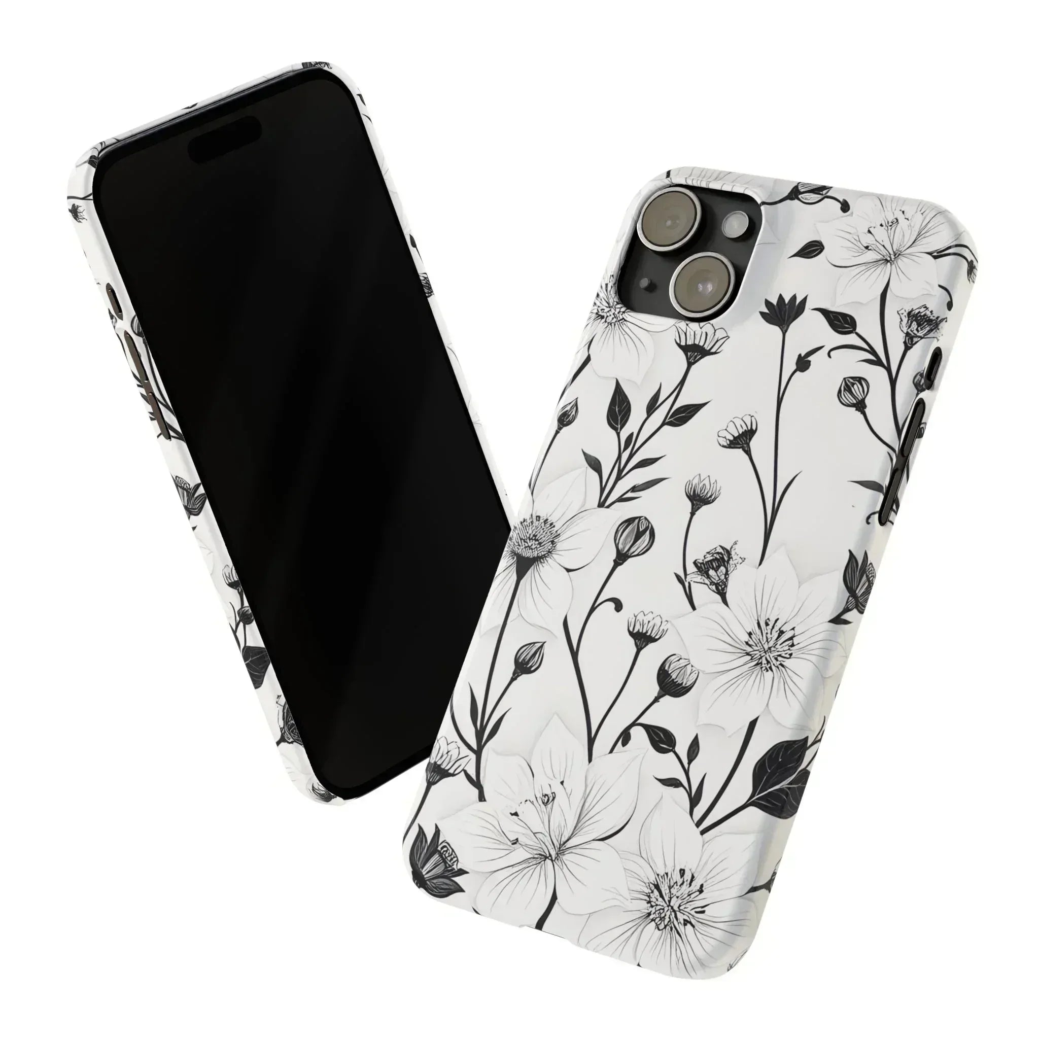 Monochrome Bloom Floral Phone Case for iPhone 11-16 - KARARMDESIGN