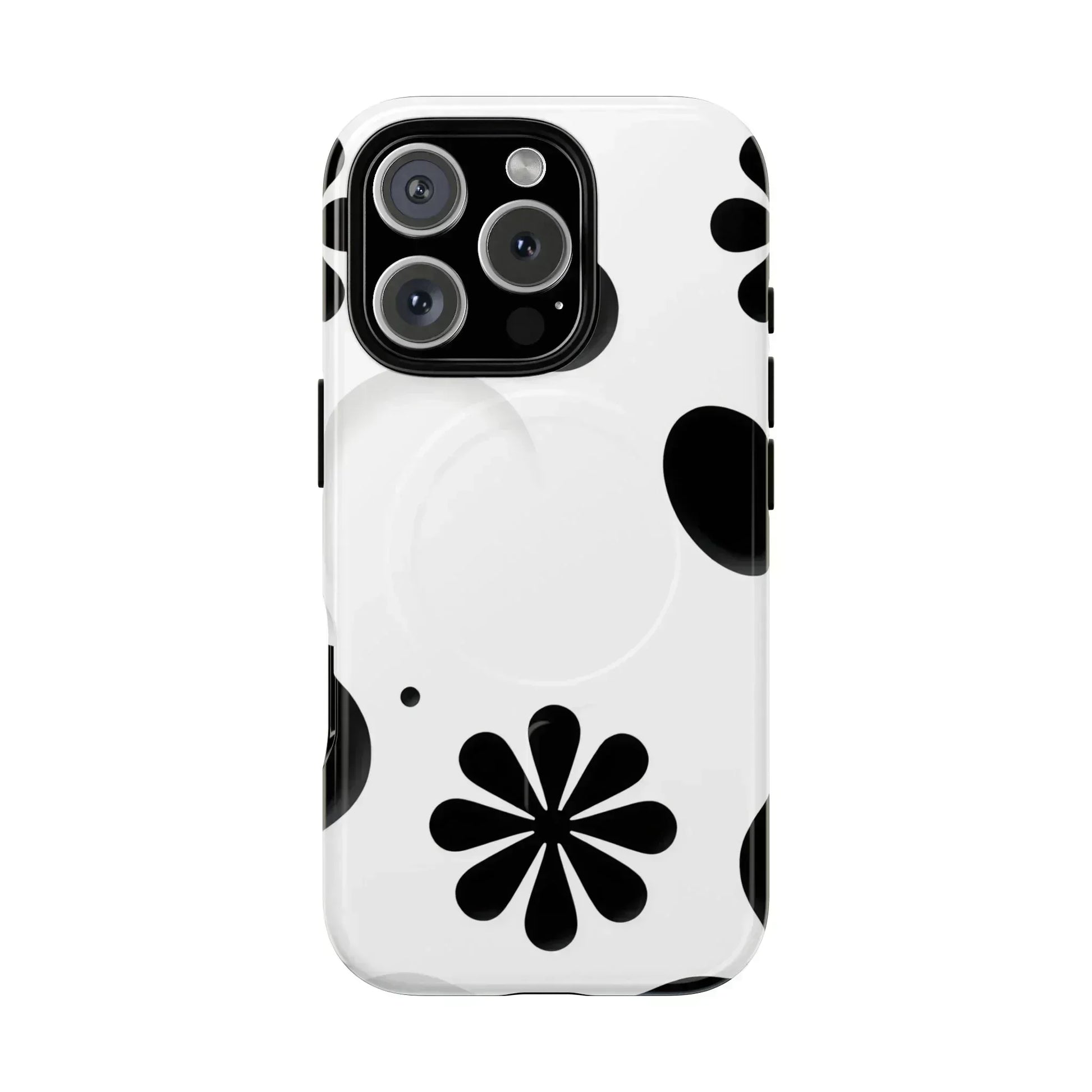 Elegant Black Floral Magnetic Phone Case for iPhone 14-16 - KARARMDESIGN