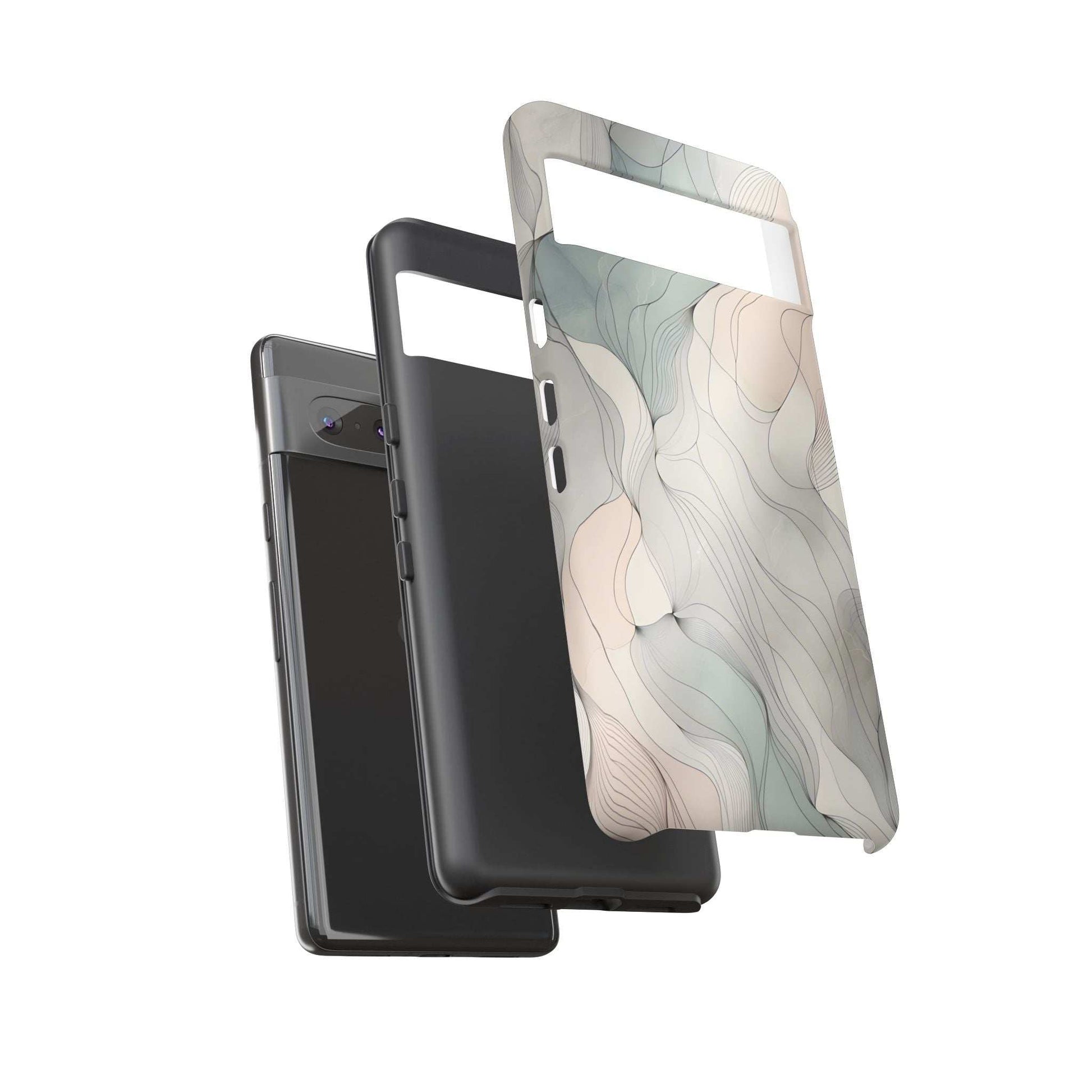 Pastel wave phone case for iPhone 8-17 & Google Pixel 6-9, angled view showing side edge