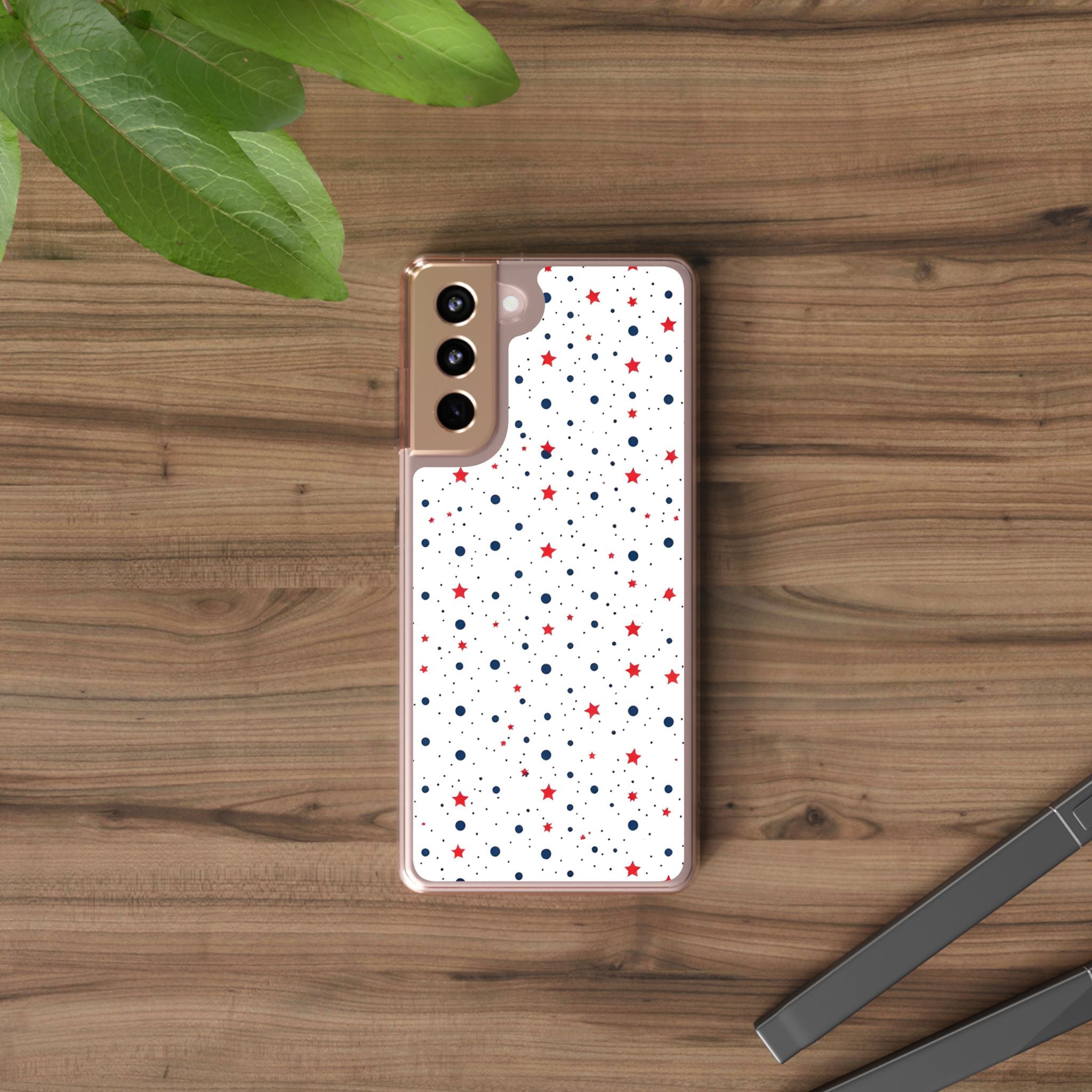 White Polka Dot & Stars Clear Case for iPhone & Samsung