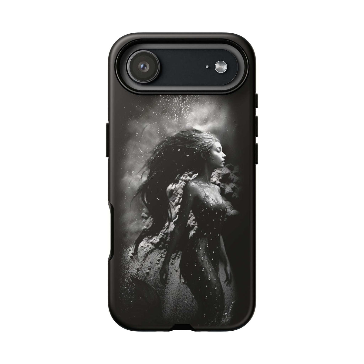 Black mermaid-themed phone case with horizontal camera bar