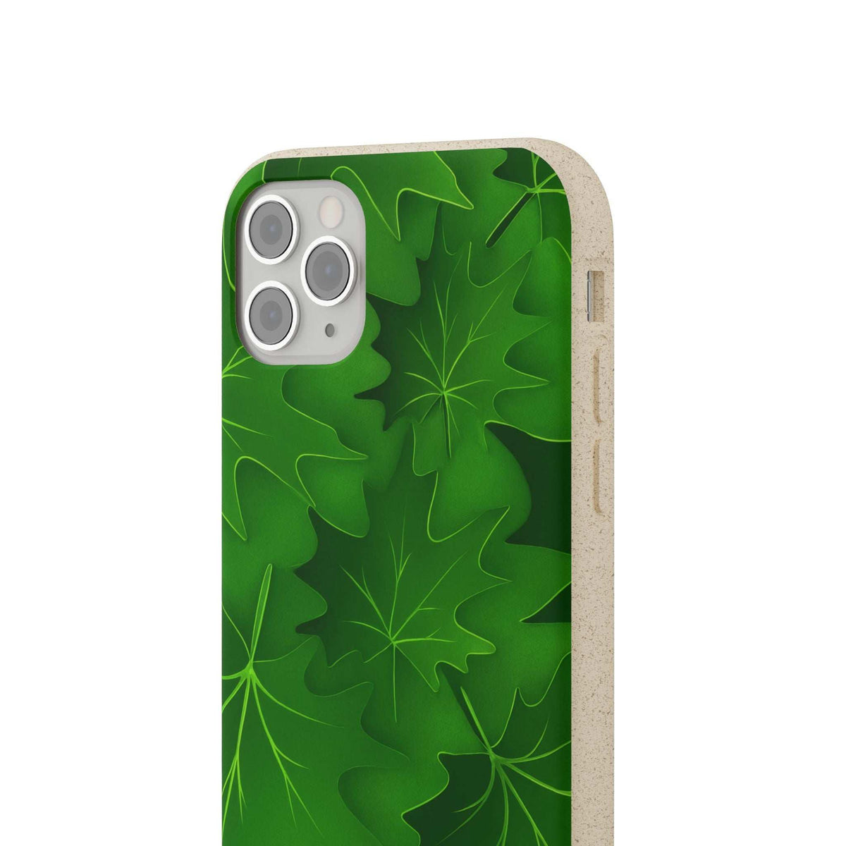 Green botanical leaf phone case close-up of back and camera
